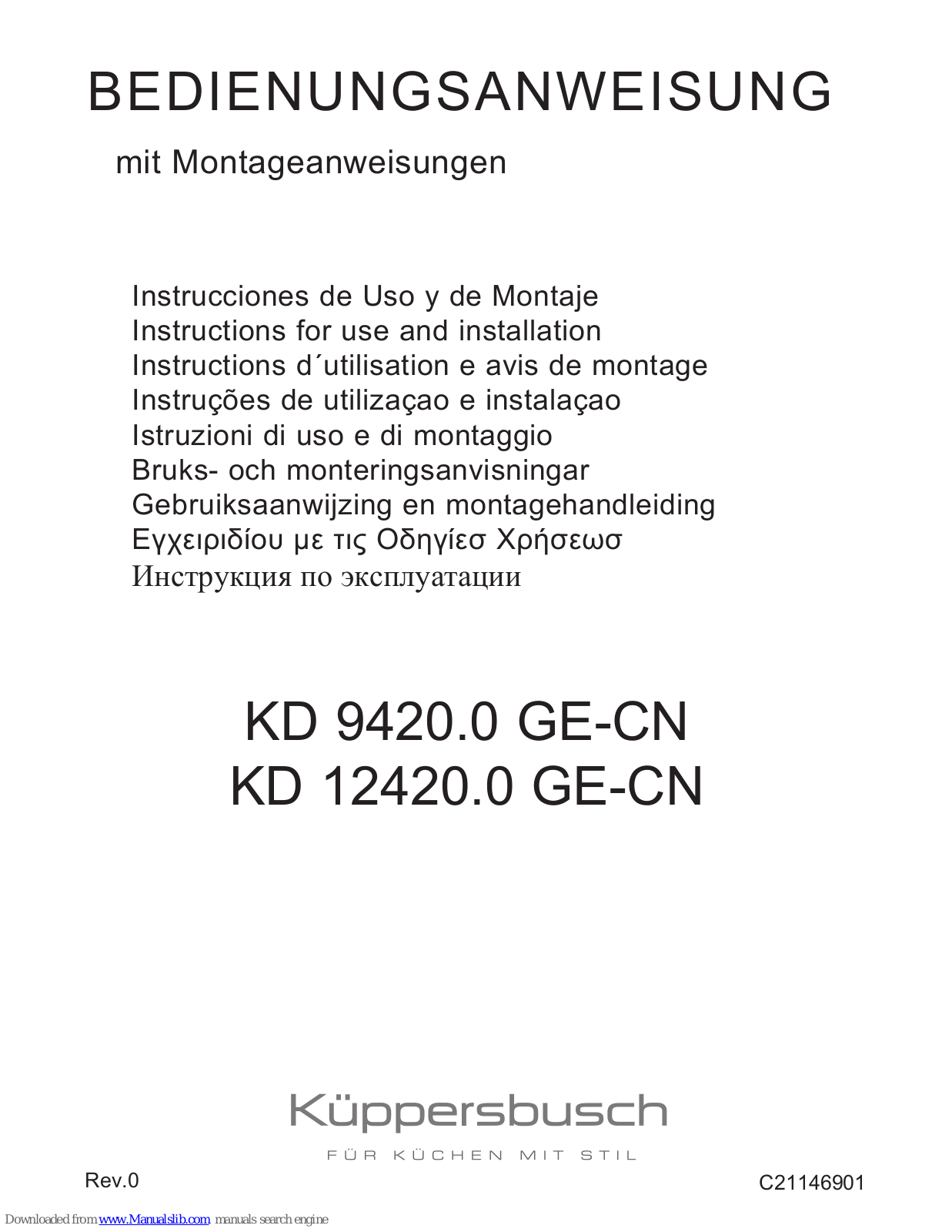 Küppersbusch KD 9420.0 GE-CN, KD 12420.0 GE-CN Instructions For Use And Installation