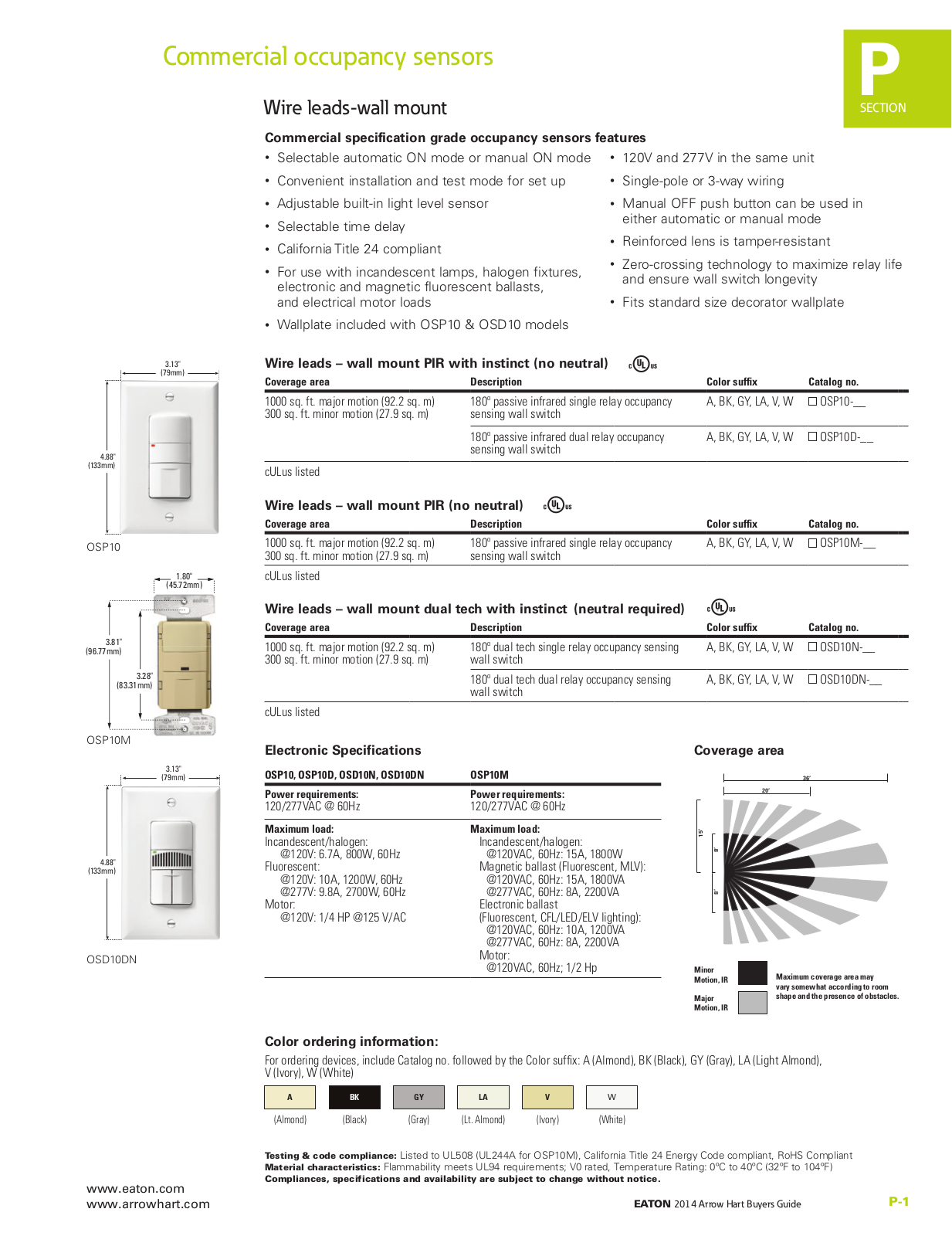 Arrow Hart - Cooper Wiring Devices Commercial occupancy sensors Catalog Page