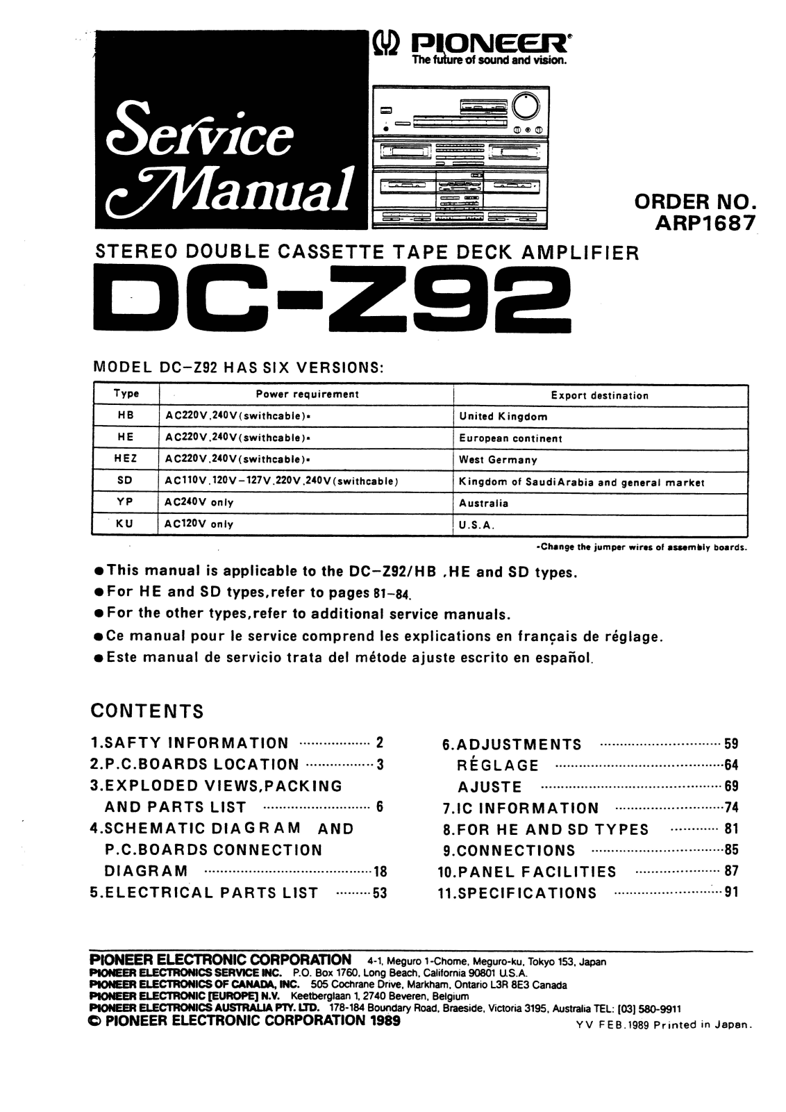 Pioneer DCZ-92 Service manual