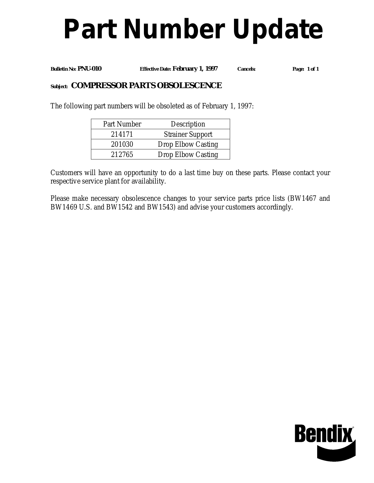 BENDIX PNU-010 User Manual