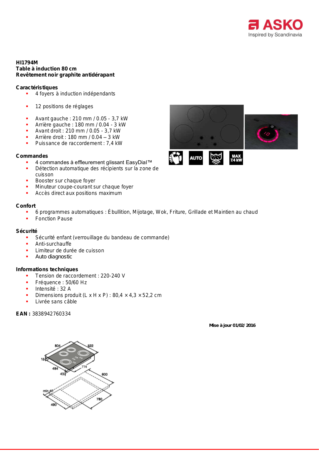 Asko HI1794M product sheet