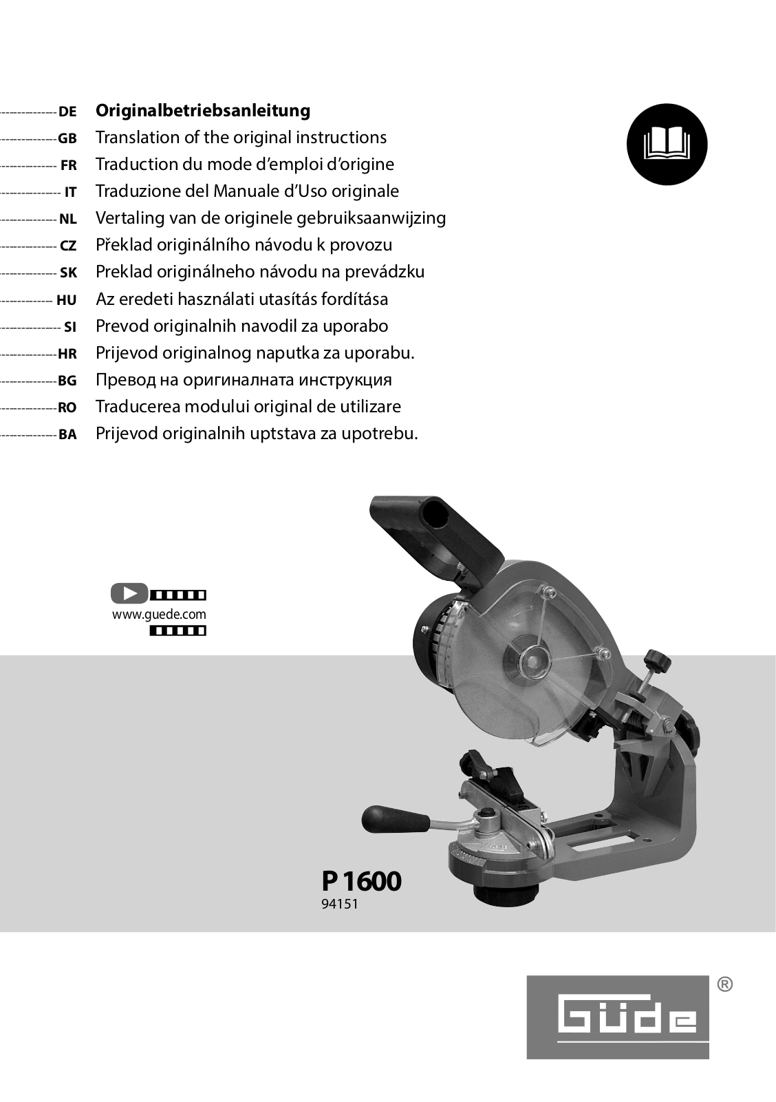 Gude P 1600 Translation Of The Original Instructions