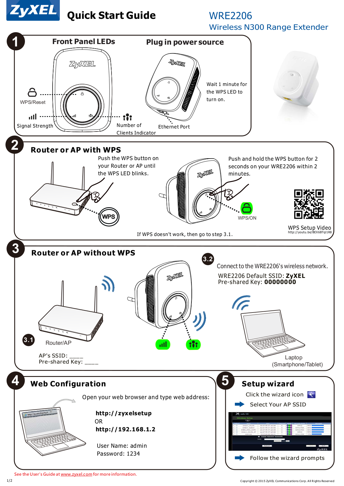 ZyXEL WRE2206 Quick Install Guide