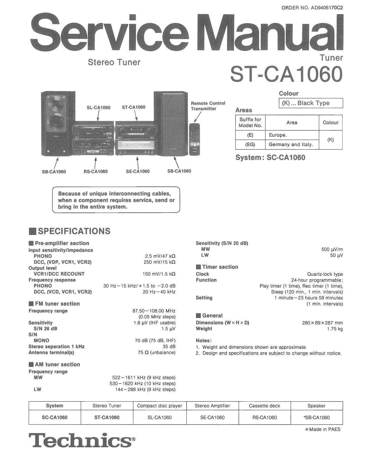 Technics ST-CA-1060 Service Manual
