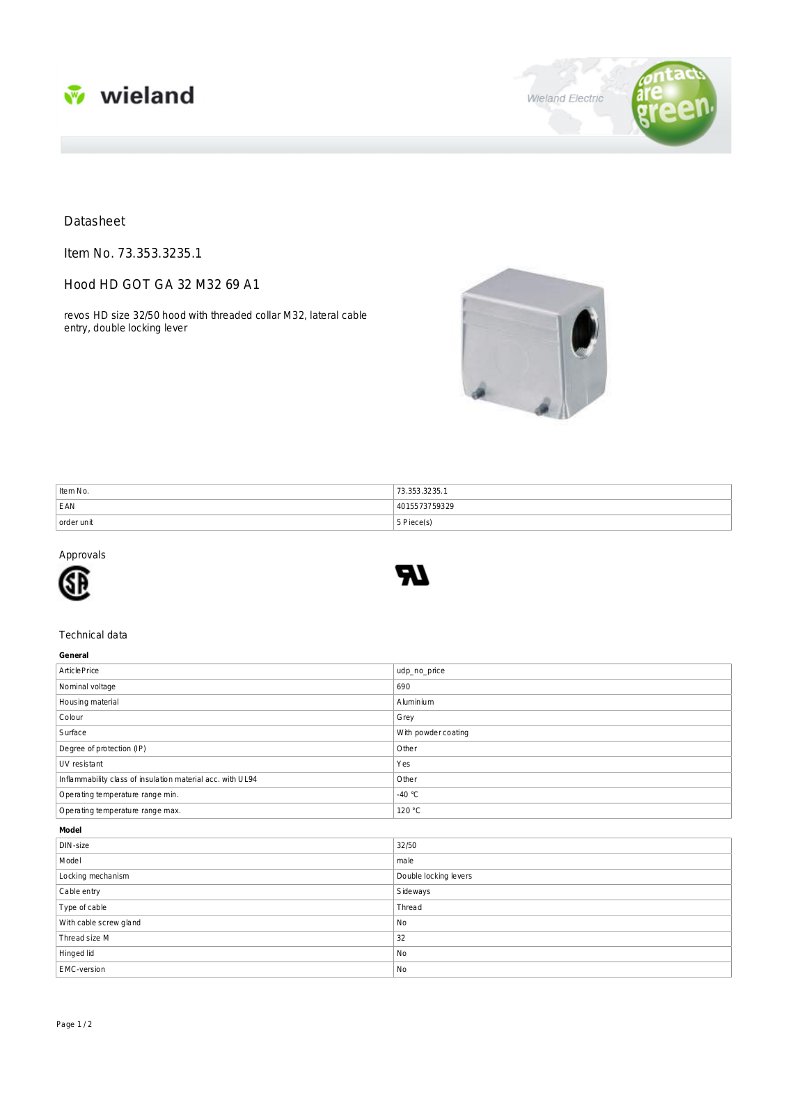 Wieland 73.353.3235.1 Data Sheet