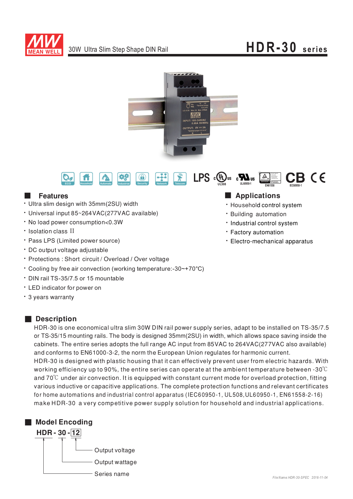 MEANWELL MW HDR-30-5 Datasheet - ManualMachine.com