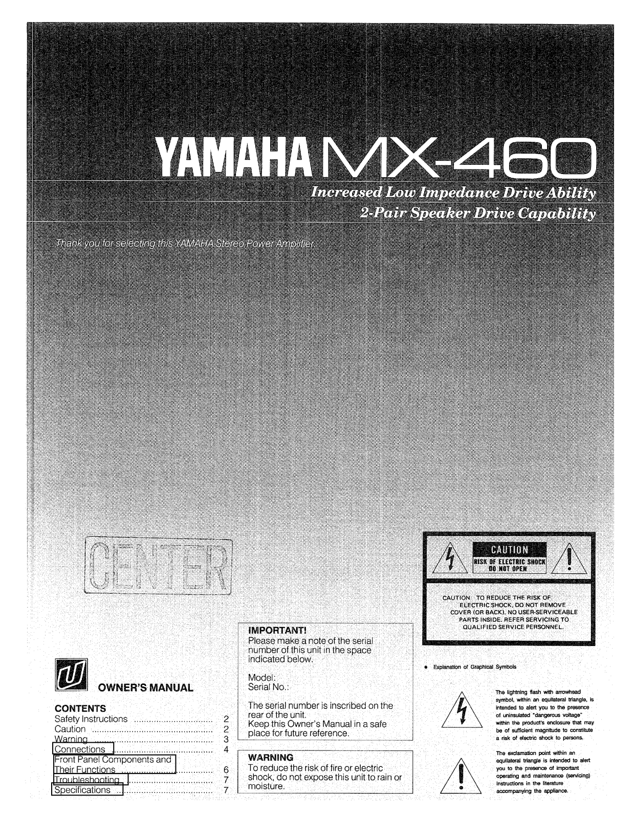 Yamaha MX-460 Owners manual