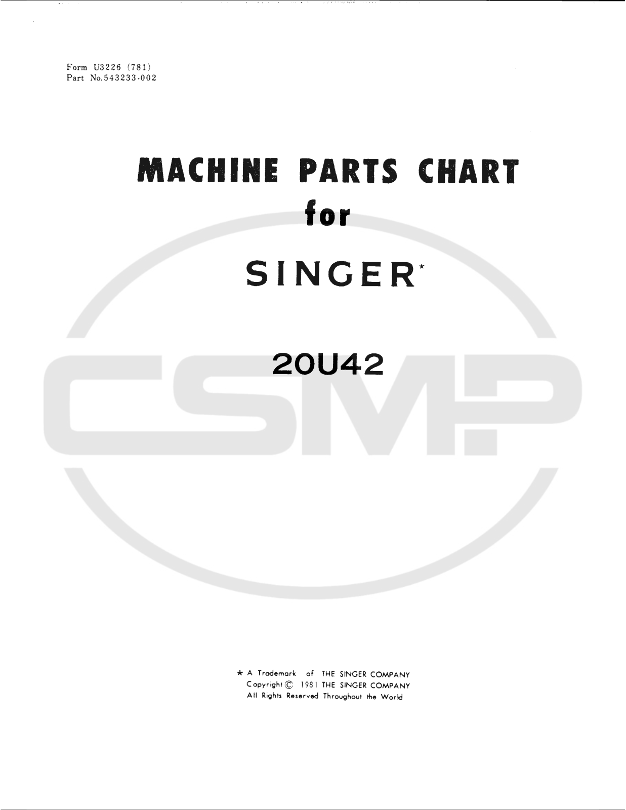 Singer 20U42 Parts Book