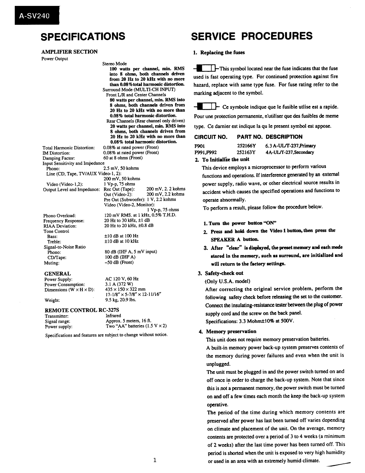 Onkyo ASV-240 Schematic