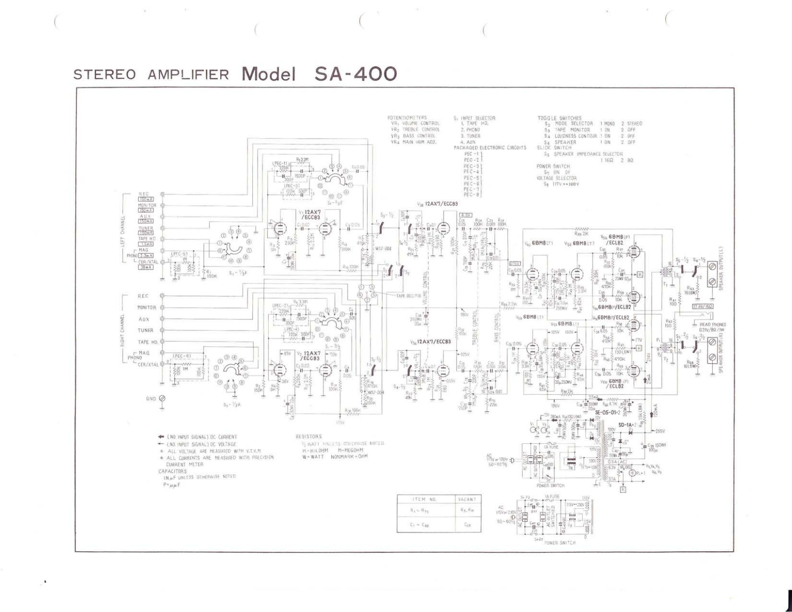 Pioneer SA-400 Schematic