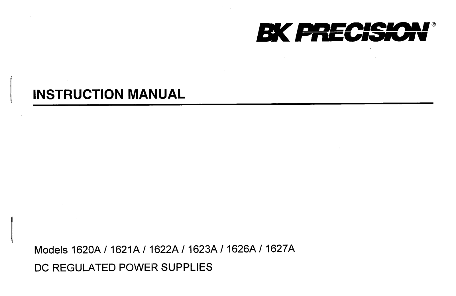 BK Precision 1627A, 1626A, 1622A, 1621A User Manual