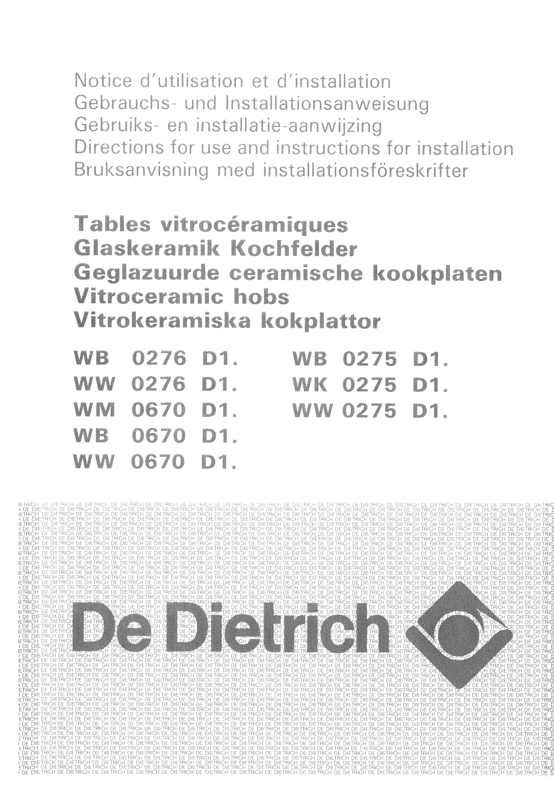 De dietrich WM0670D1, WB0670D1, WW0276D1, WW0275D1, WW0670D1 User Manual