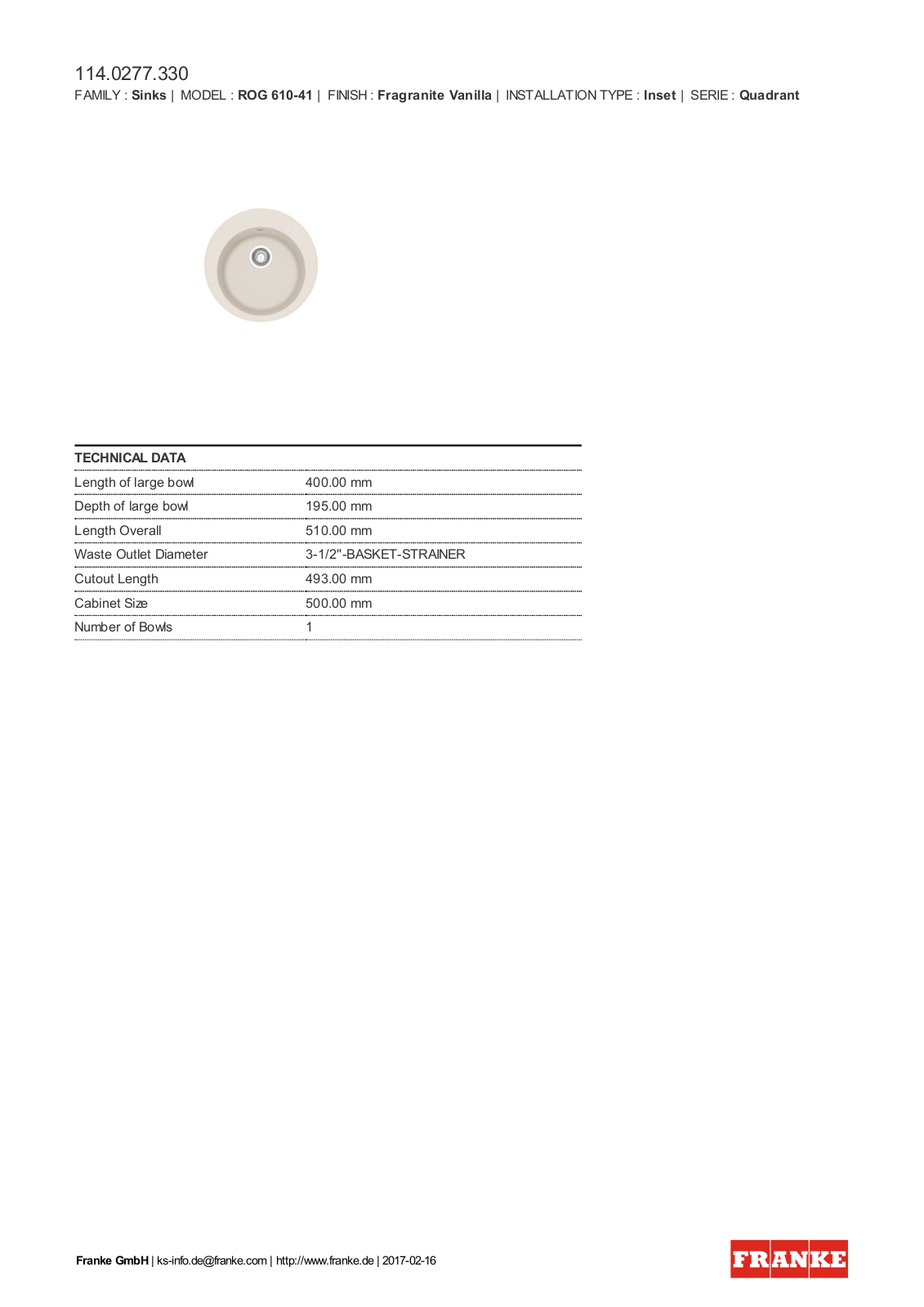 Franke 114.0277.330 Service Manual