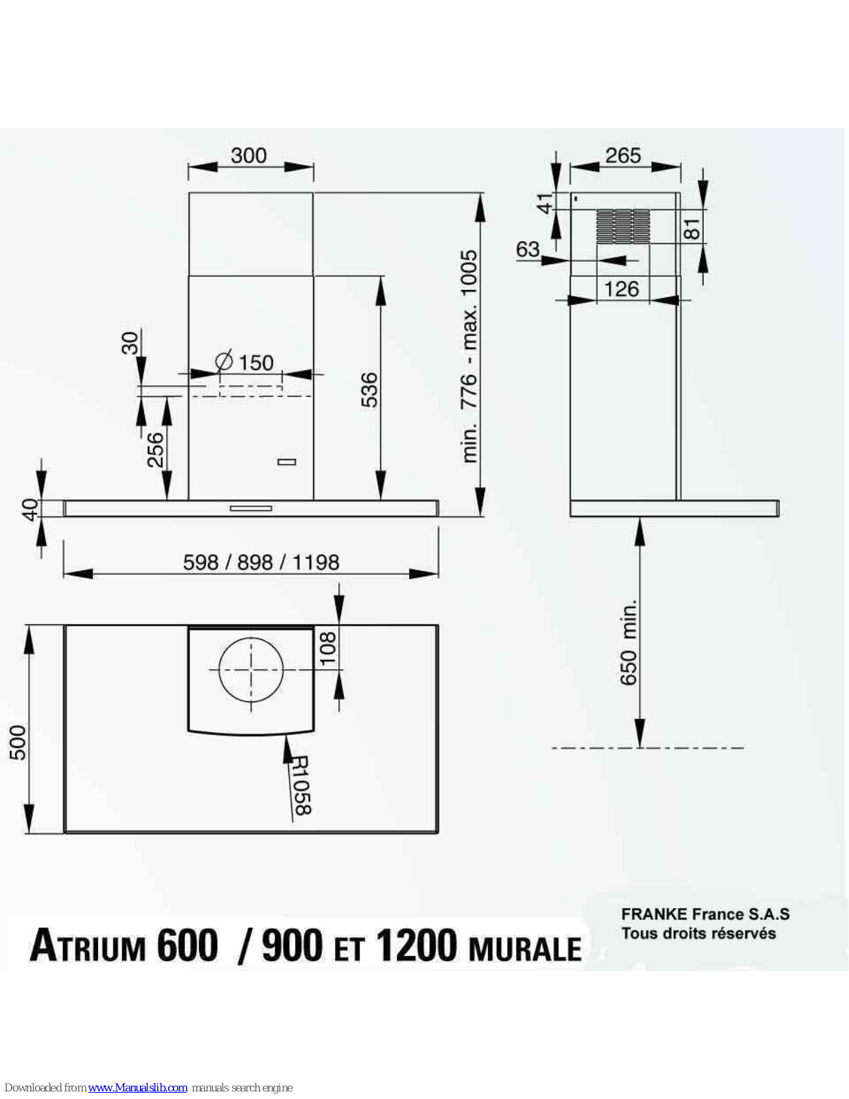 ROBLIN ATRIUM 1200 - DIMENSIONS MURALE, ATRIUM 600, ATRIUM 900 - DIMENSIONS MURALE, ATRIUM 1200, ATRIUM 900 Dimensions - ManualMachine.com