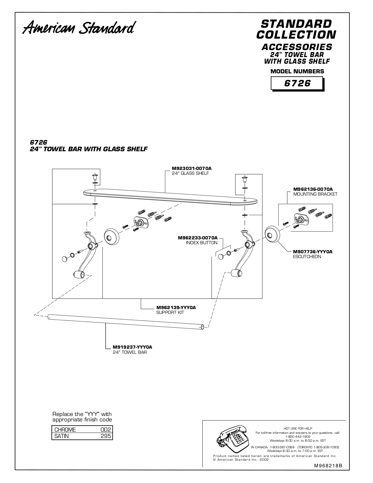 American Standard 6726 User Manual