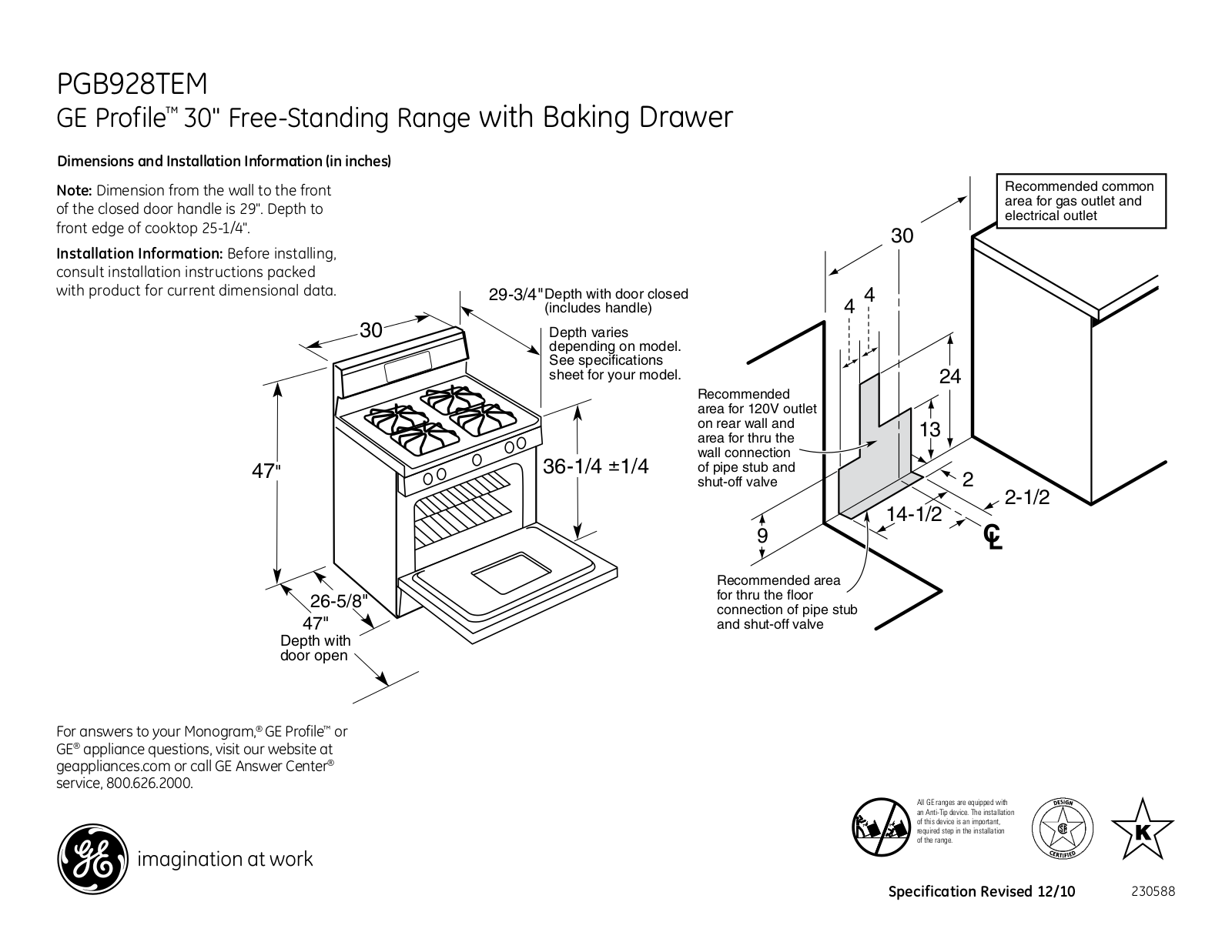 GE PGB928TEM Specification