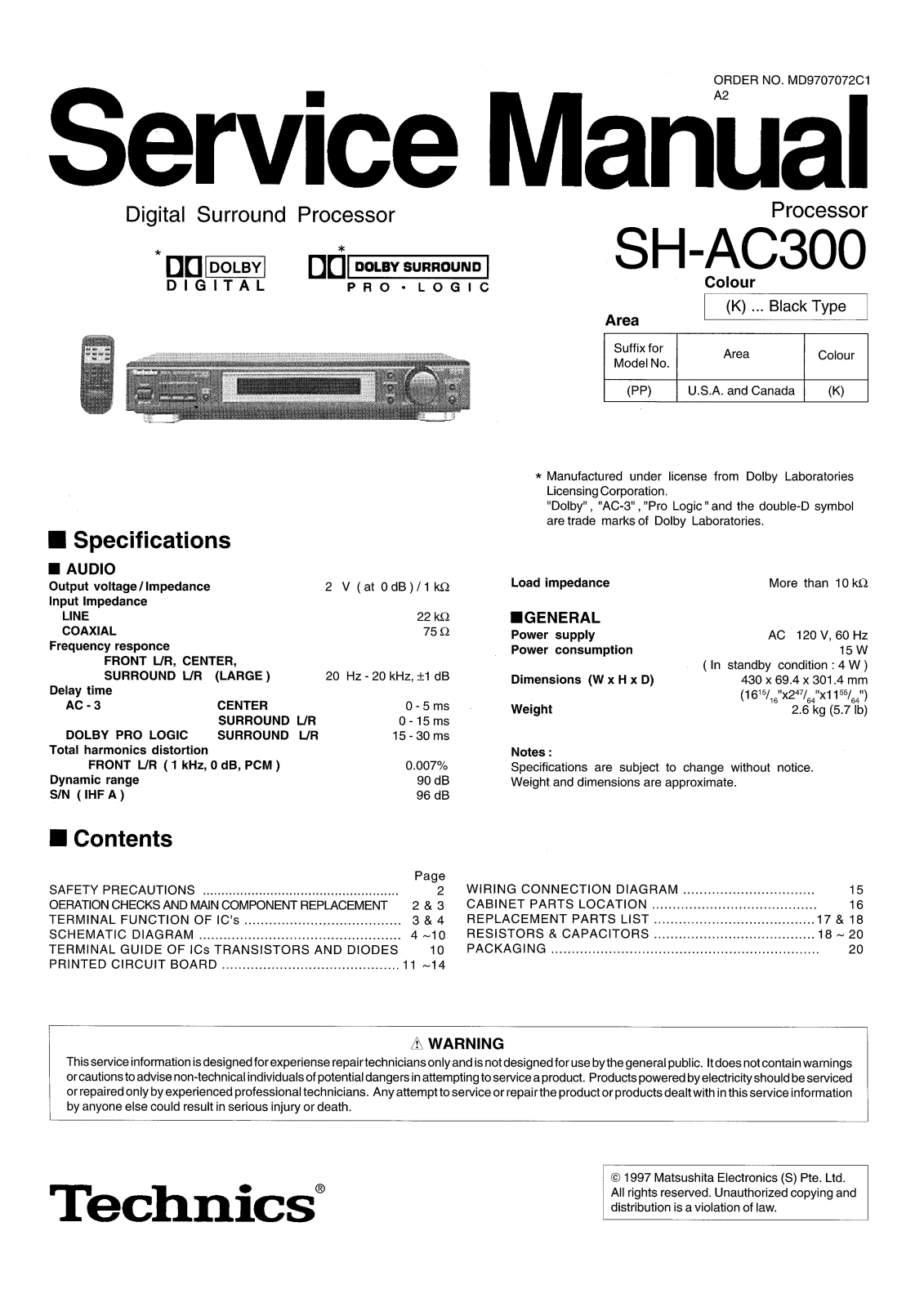 Technics SHAC-300 Service manual