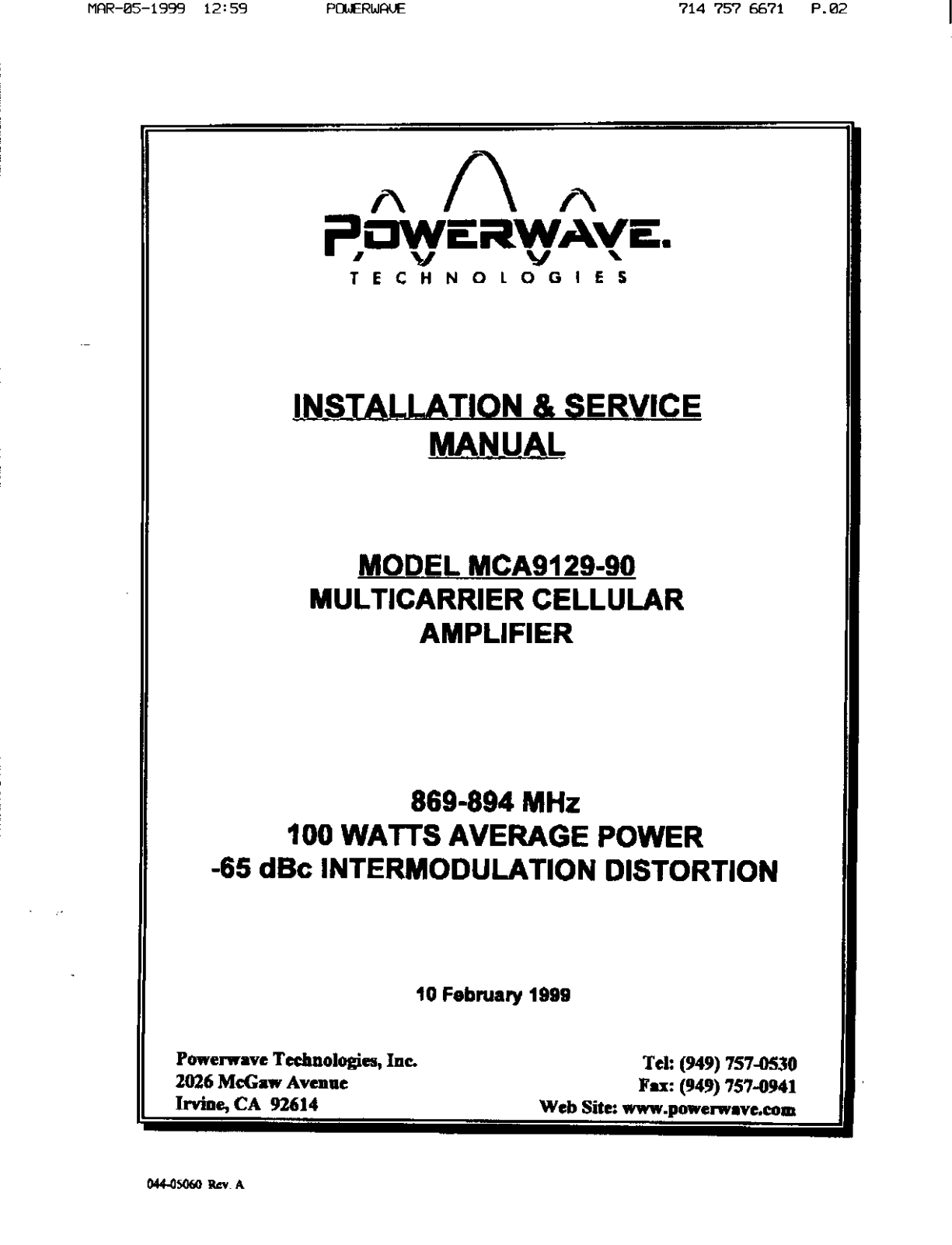 Powerwave Technologies 5JS0035 User Manual