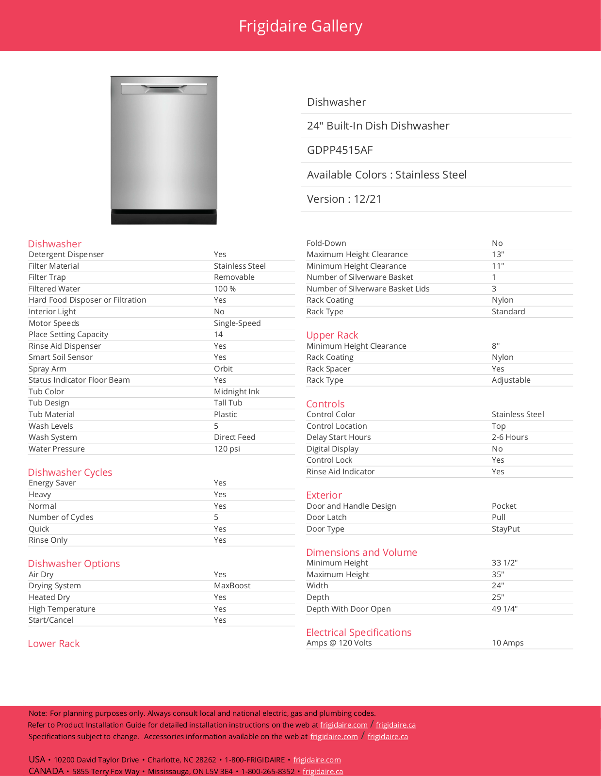 Frigidaire GDPP4515AF Specifications - ManualMachine.com