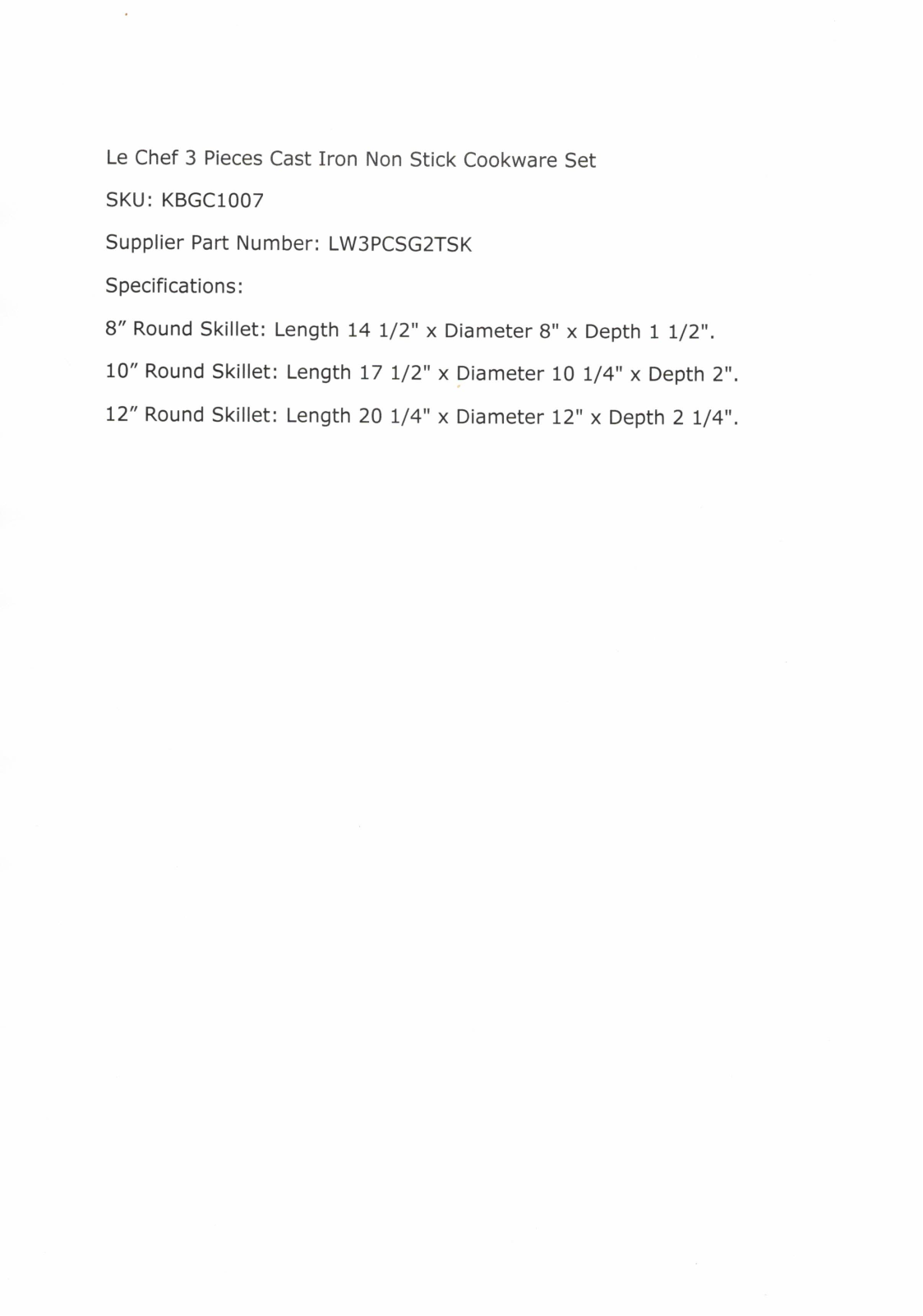Le Chef KBGC1007 Specifications - ManualMachine.com
