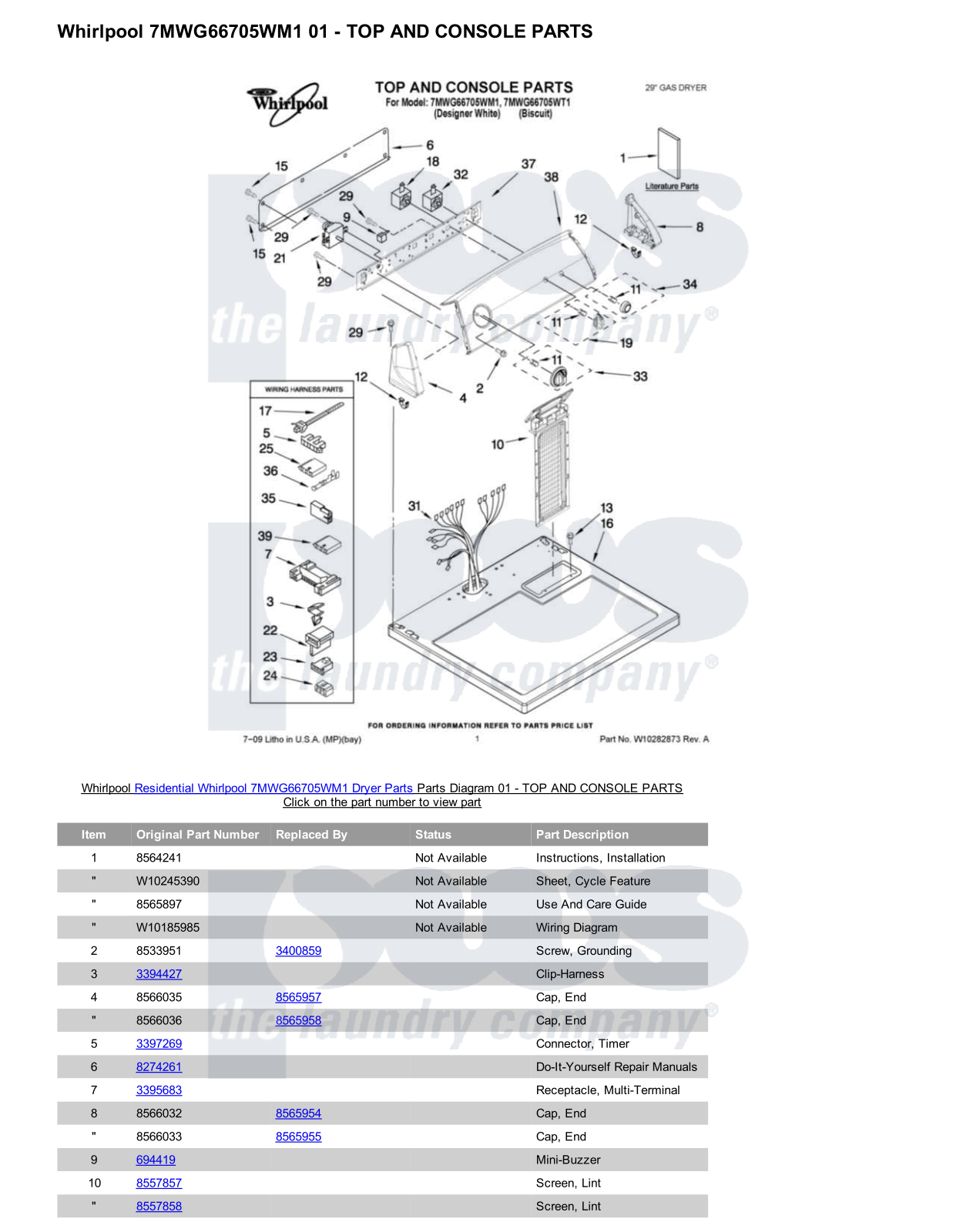 Whirlpool 7MWG66705WM1 Parts Diagram