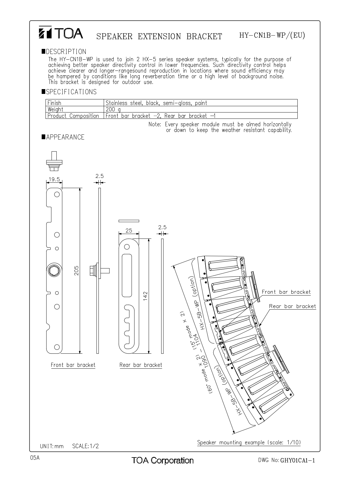 TOA HY-CN1W-WP, HY-CN1W, HY-CN1B-WP User Manual