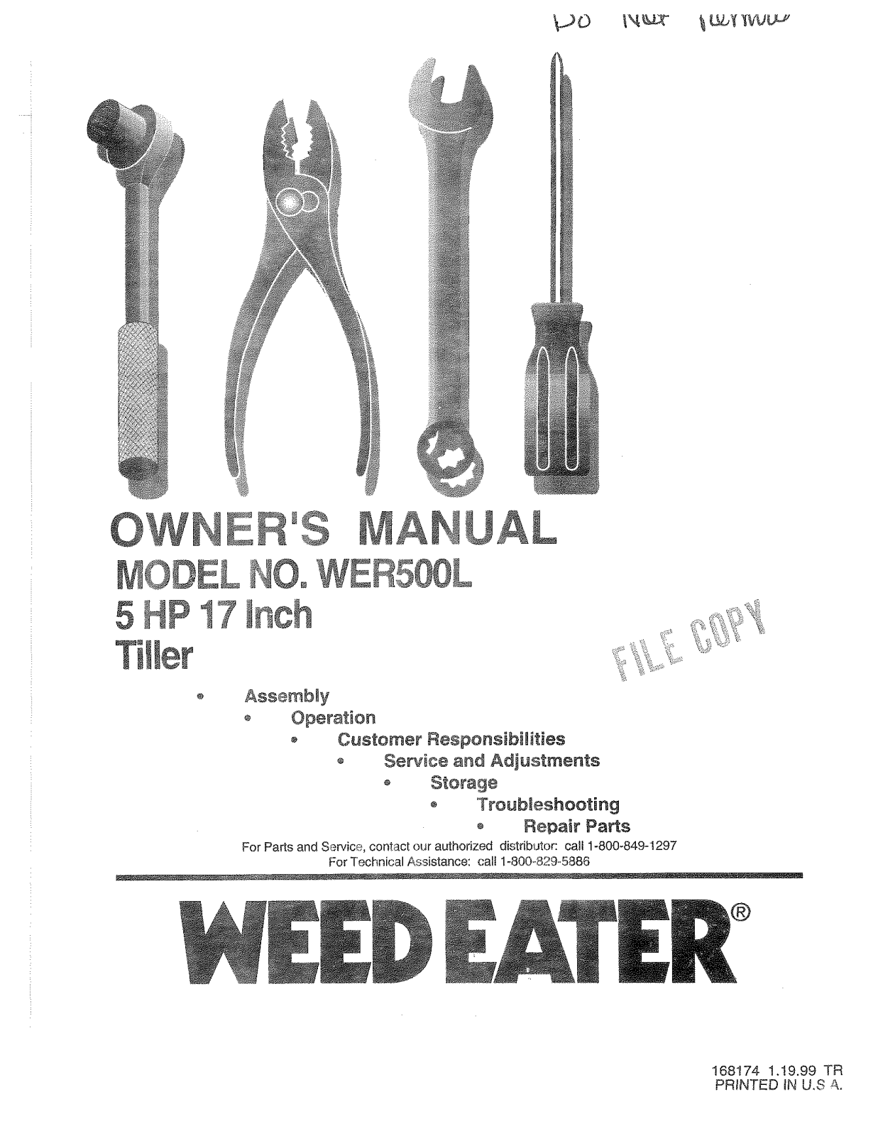 Weed Eater 168174, WER500L User Manual