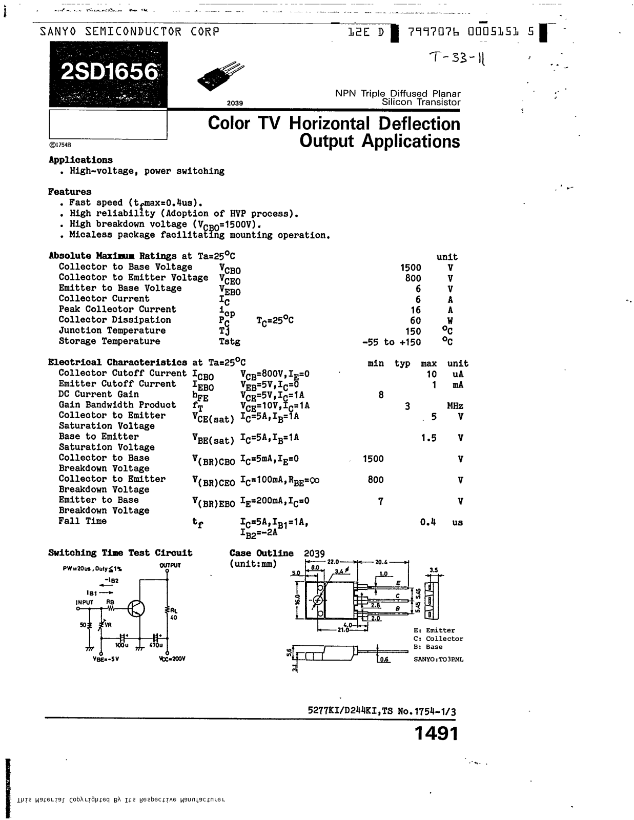 Sanyo 2sd1656 Datasheet - ManualMachine.com