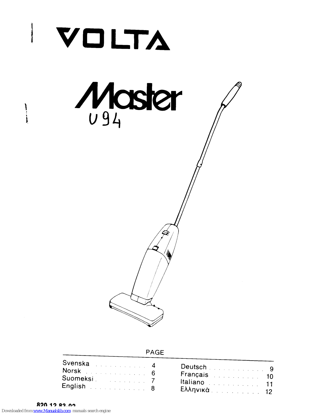 VOLTA U94C, Master U94 Instructions For Use Manual