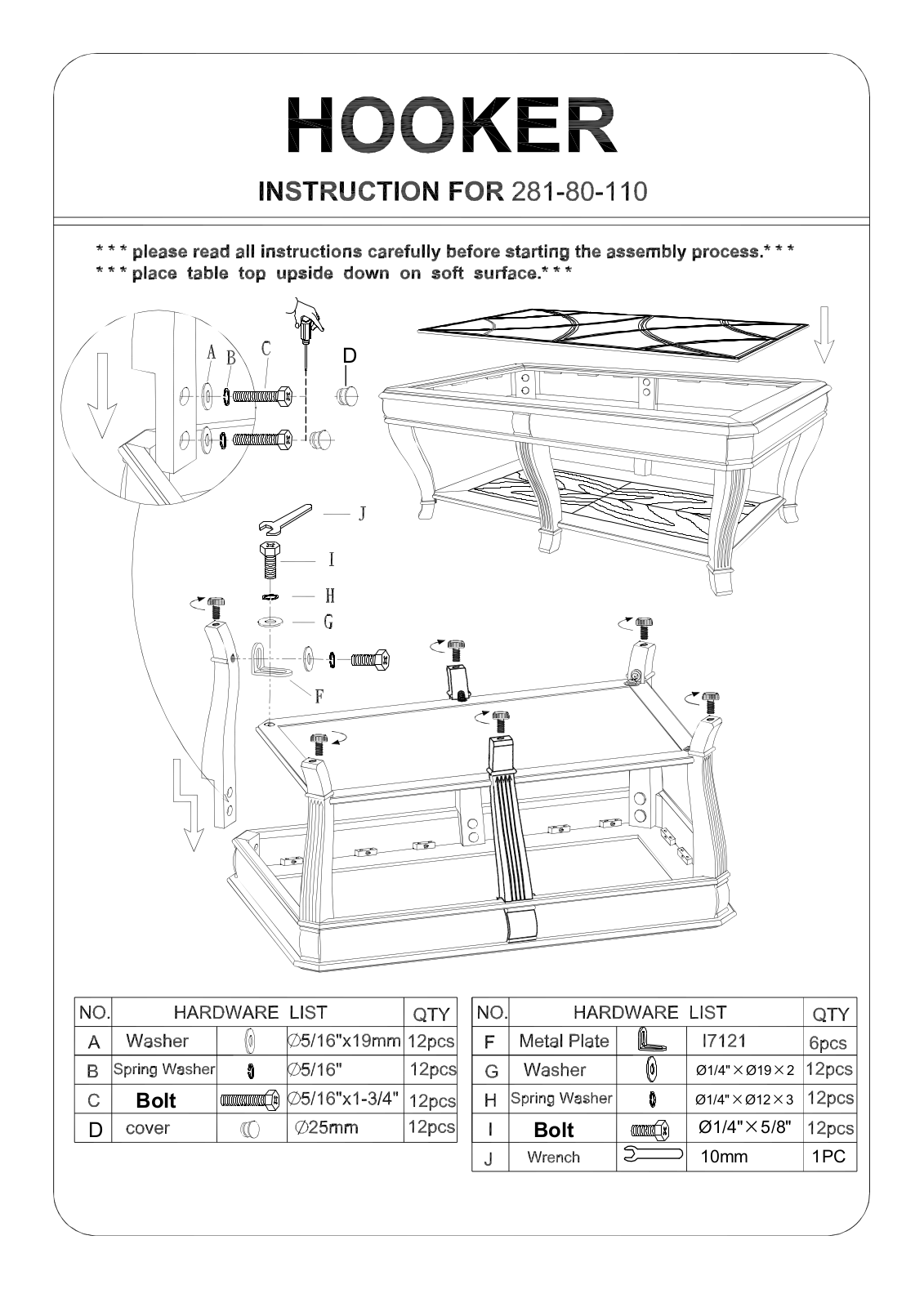 Hooker Furniture 28180110 Assembly Guide