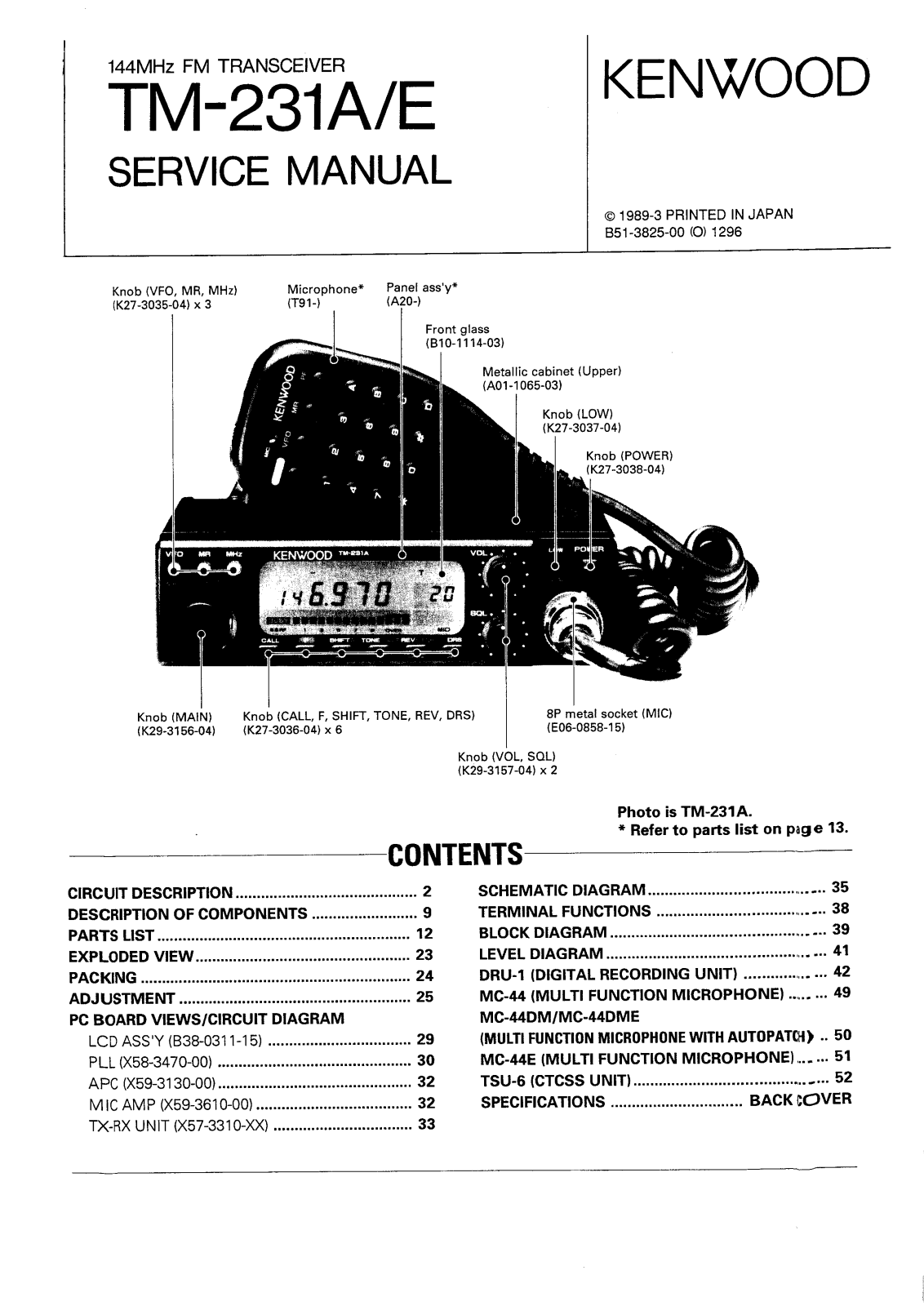 Kenwood TM-231E, TM-231A Service Manual