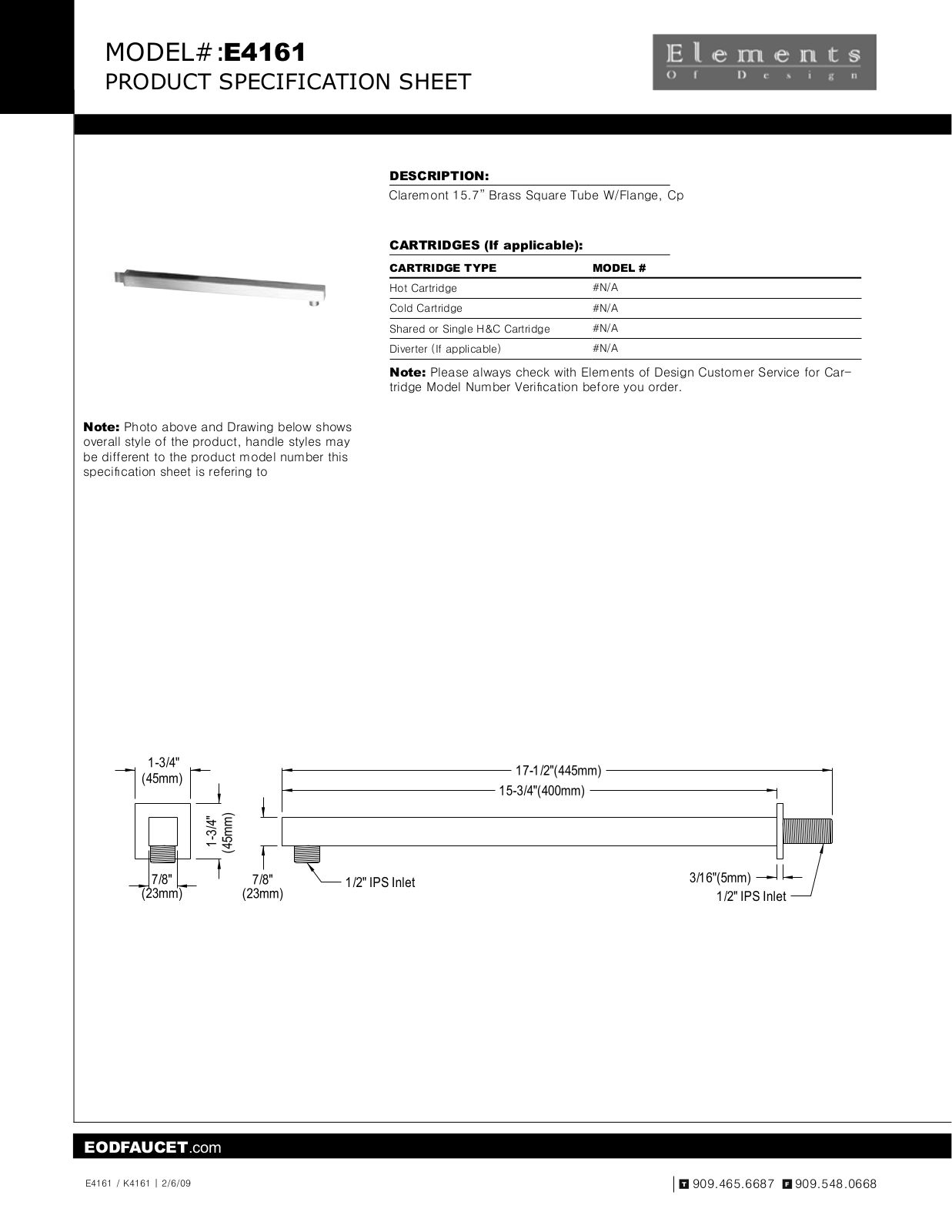 Elements of Design EDE1757 Specification Sheet - ManualMachine.com