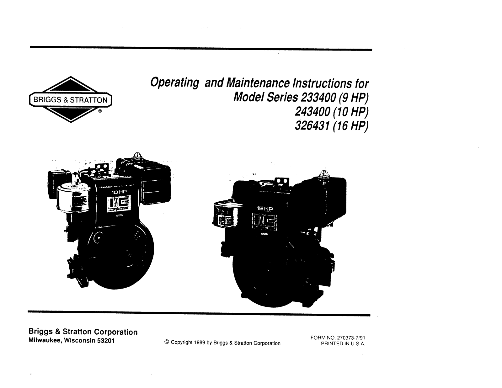 Briggs & Stratton 243400, 233400 User Manual