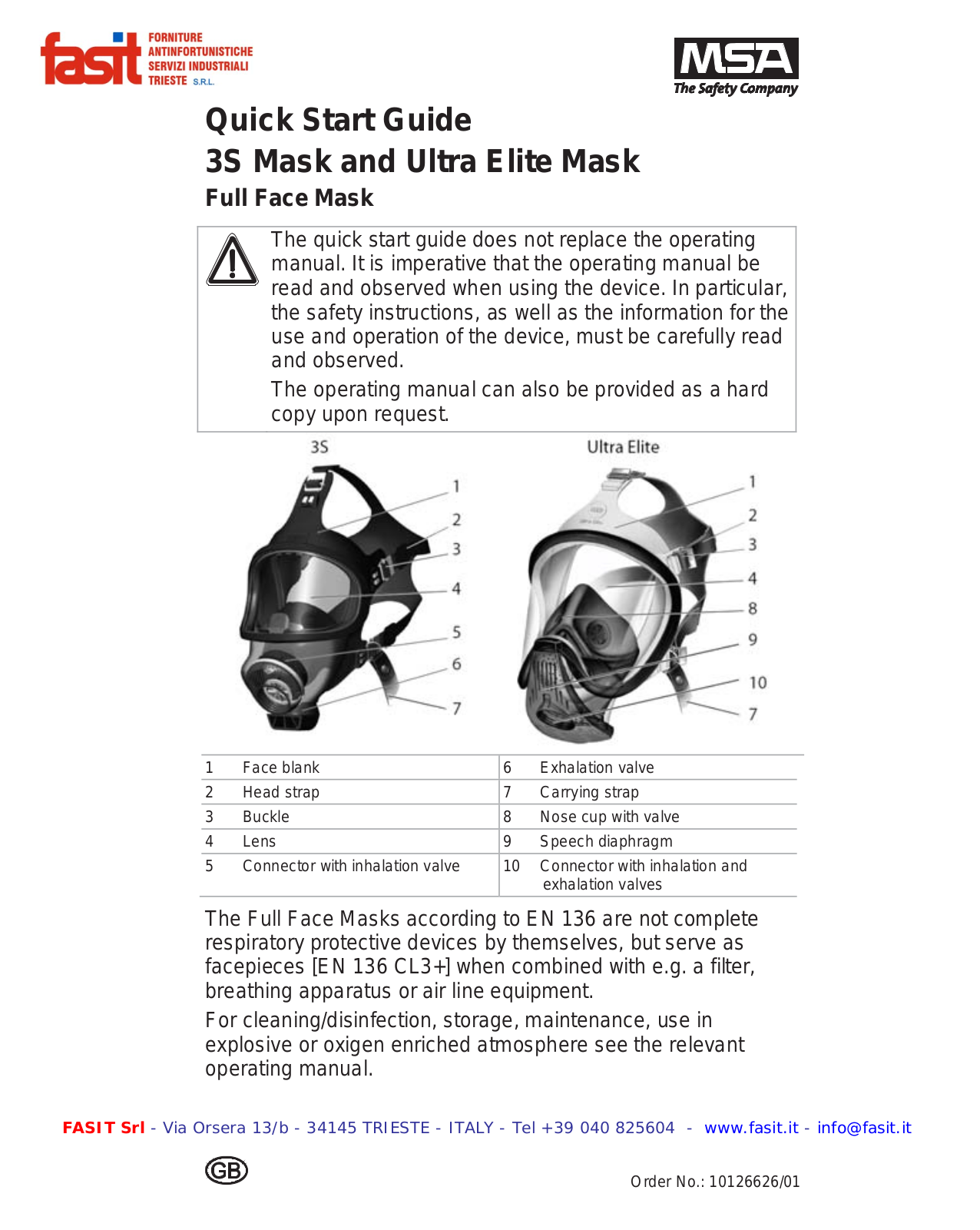 MSA 3S, Ultra Elite Quick Start Manual