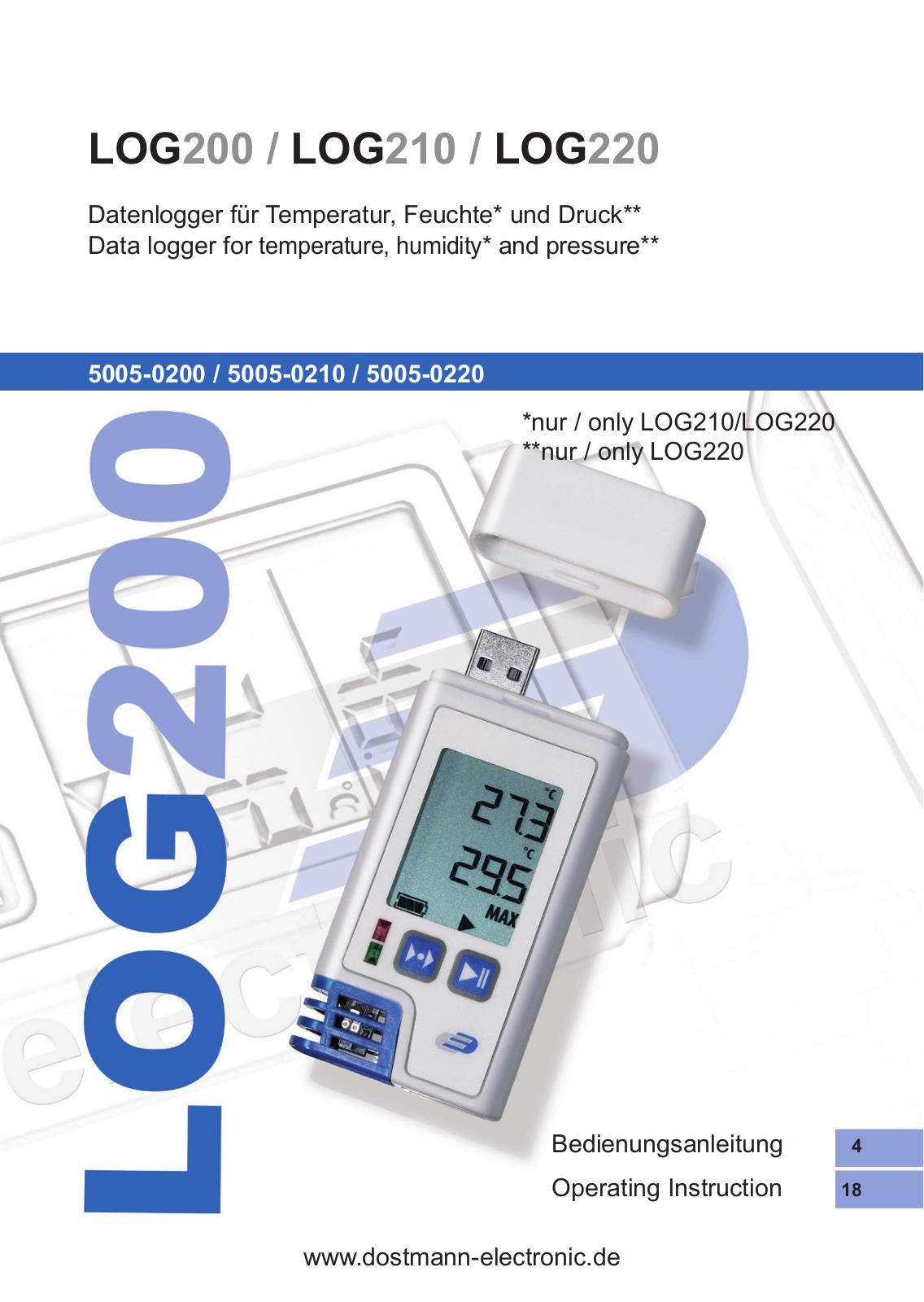 Dostmann Electronic LOG200 Series, LOG220 Series, LOG210 Series Operating Instructions Manual