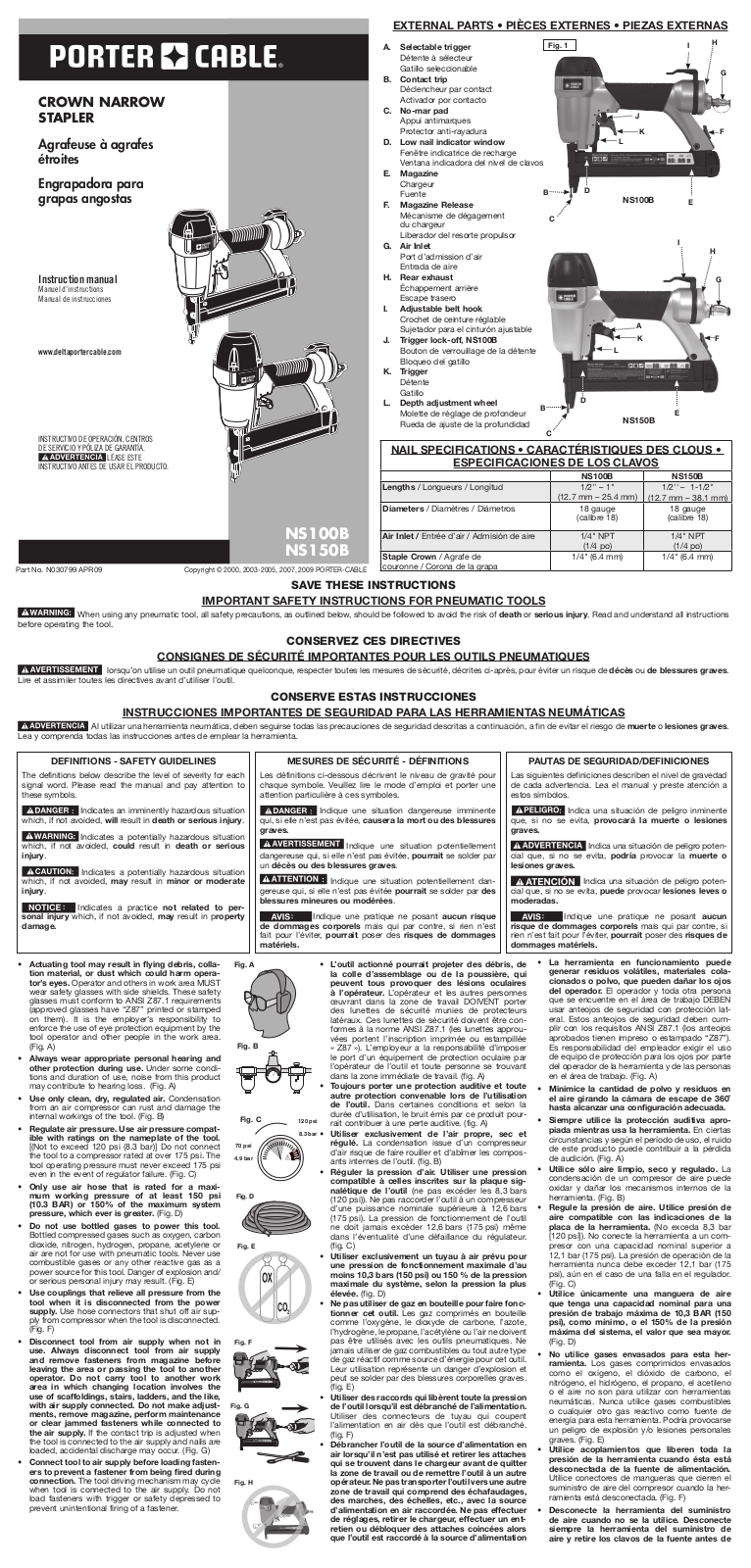 Porter-Cable NS150B, NS100B User Manual