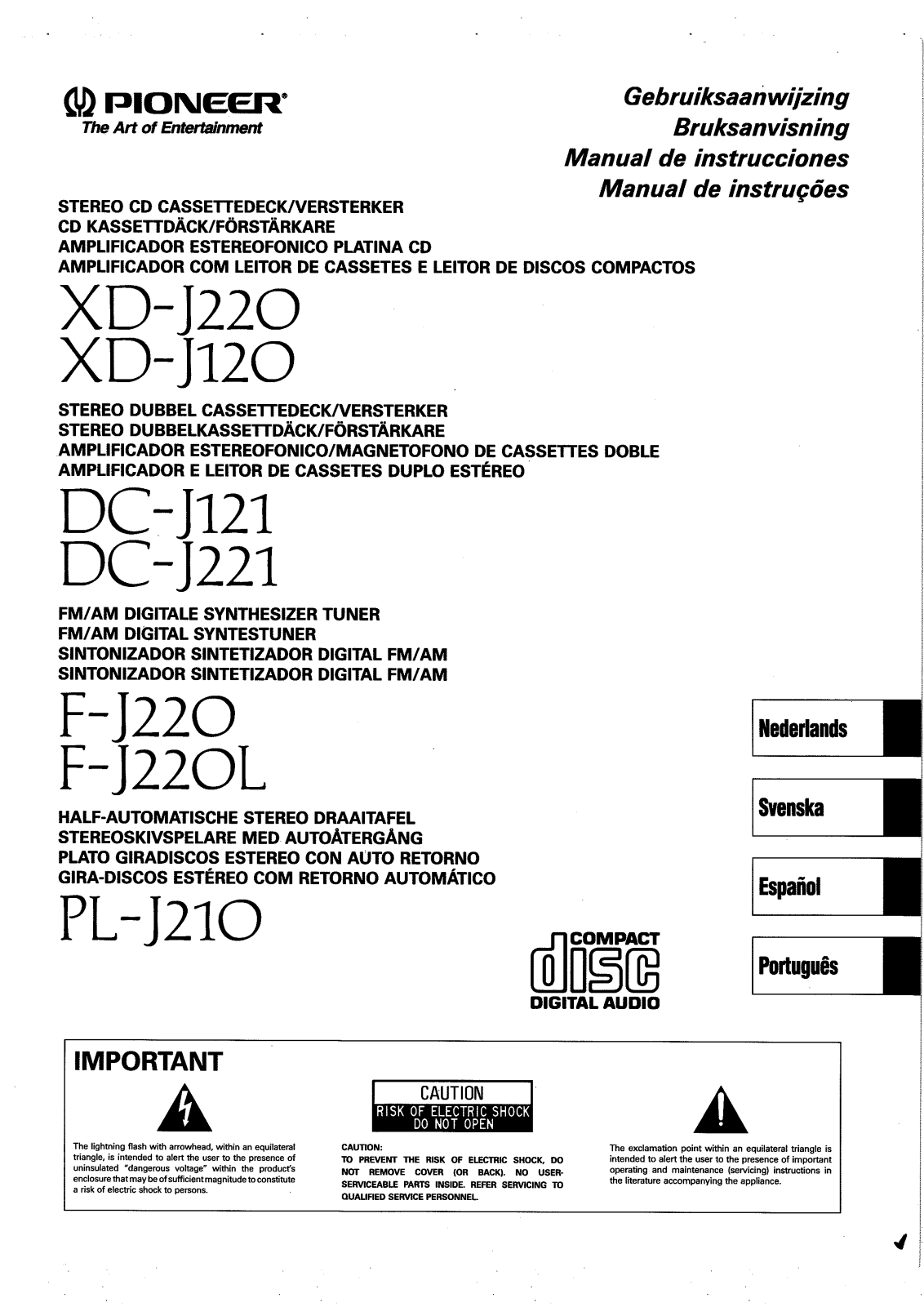 Pioneer XD-J120, XD-J220, DC-J121, F-J220, PL-J210 User Manual