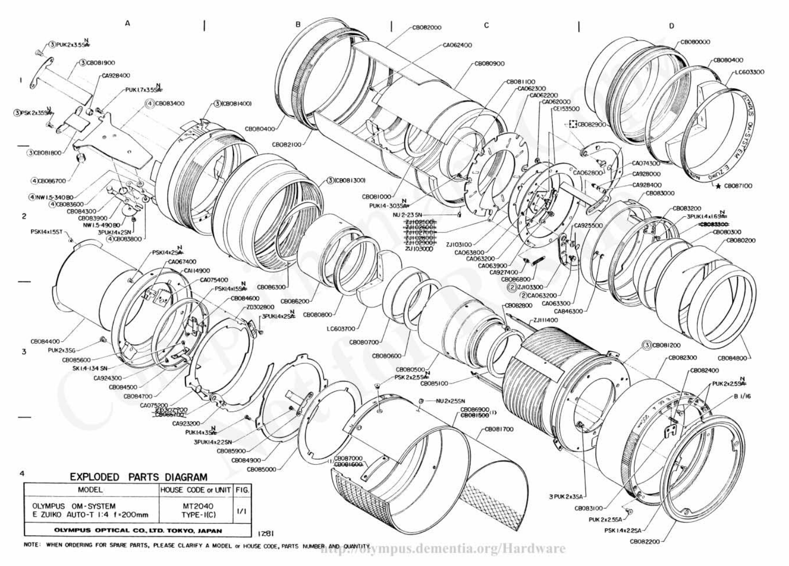 OLYMPUS 200mm f4.0 Service Manual