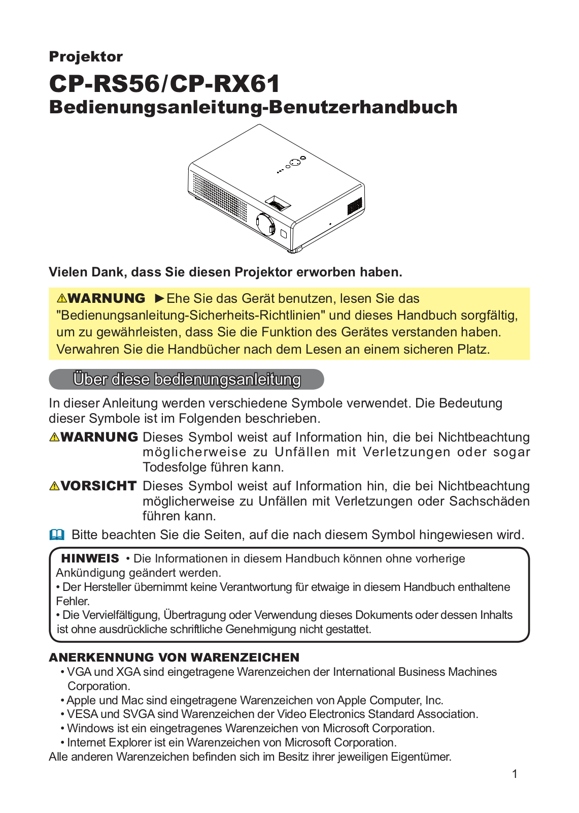 Hitachi CP-RS56W, CP-RX61W User Manual