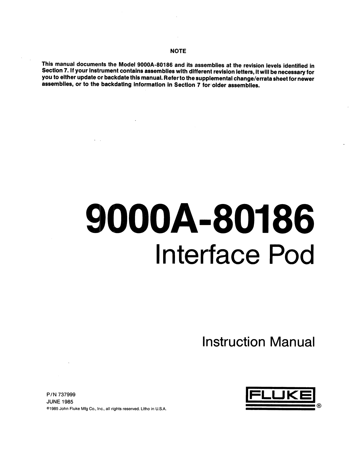 Fluke 9000A-80186 Service manual