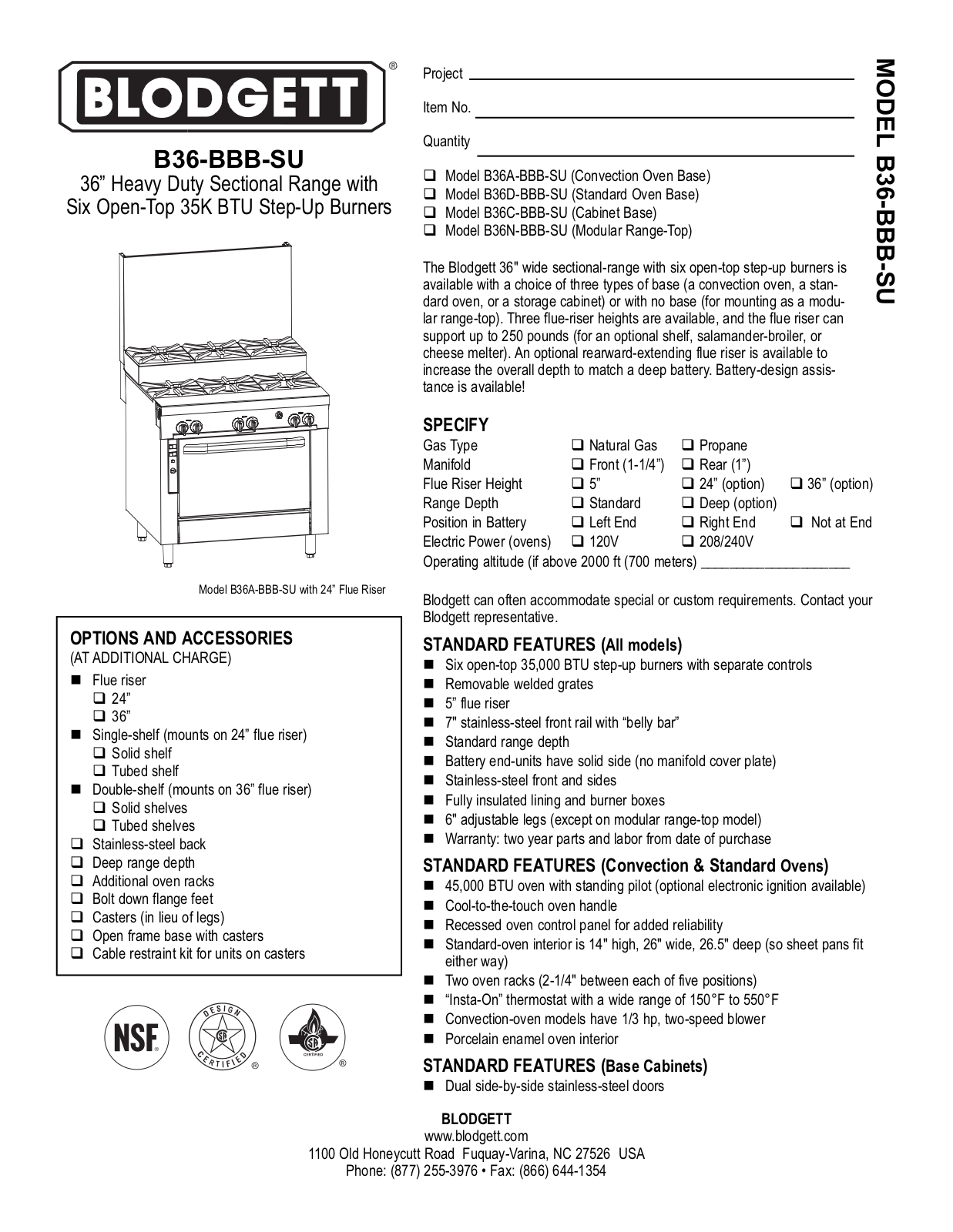 Blodgett B36- BBB-SU User Manual