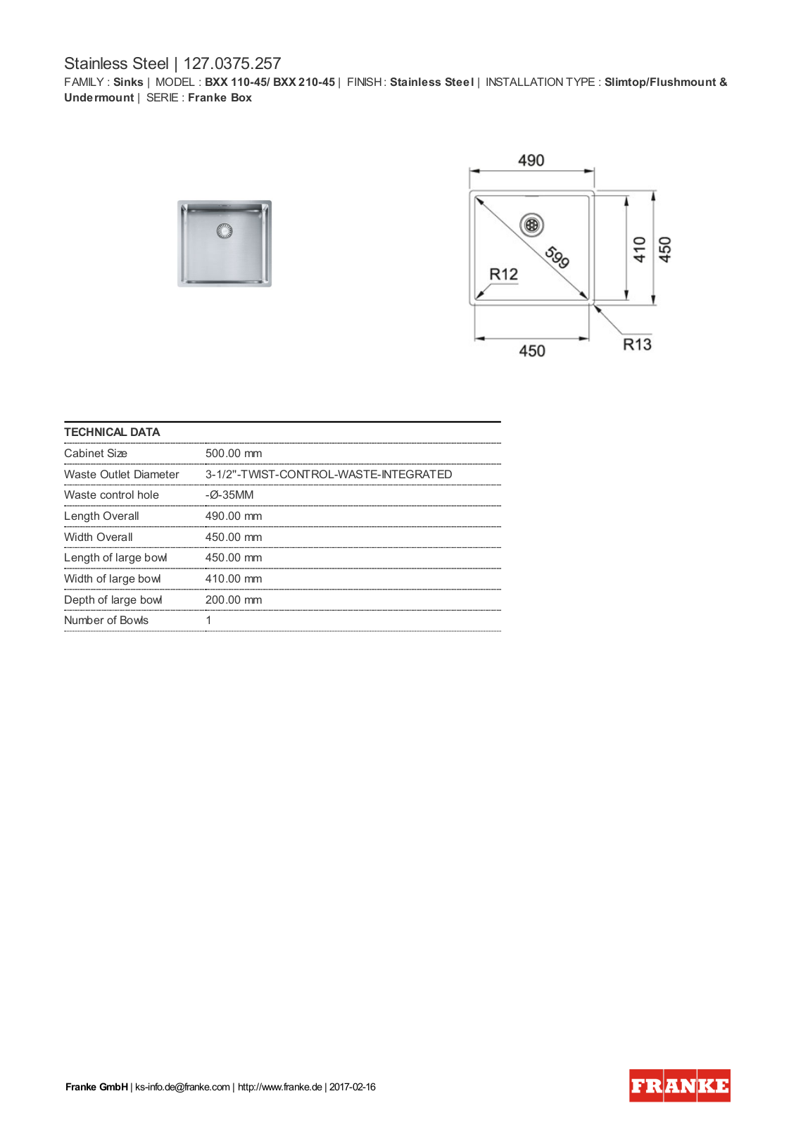 Franke 127.0375.257 Service Manual