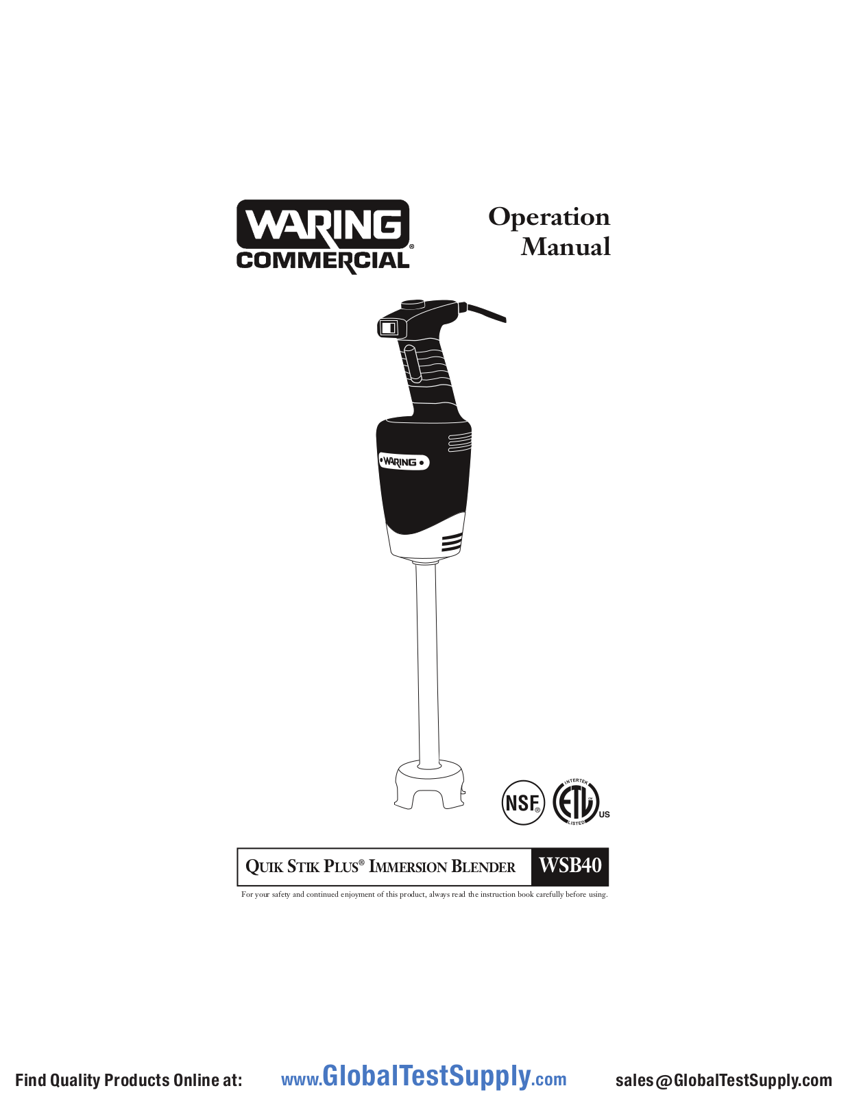 Waring Laboratory WSB40 User manual - ManualMachine.com