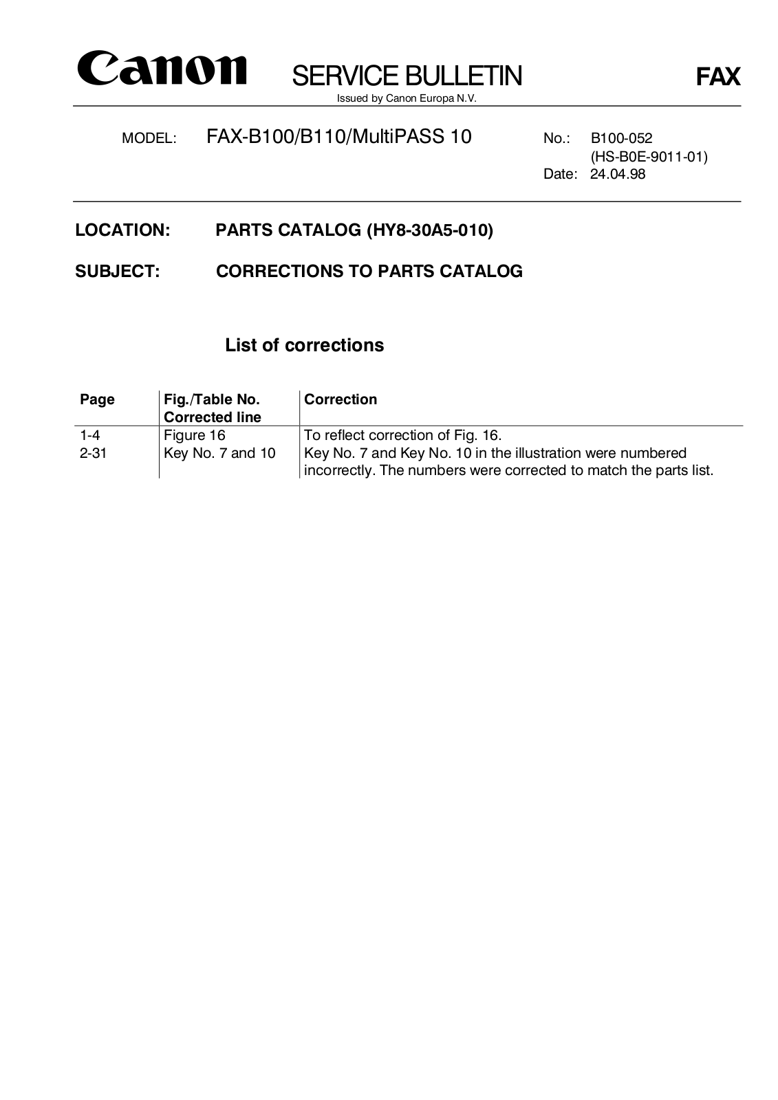 CANON B100_052 Datasheet - ManualMachine.com