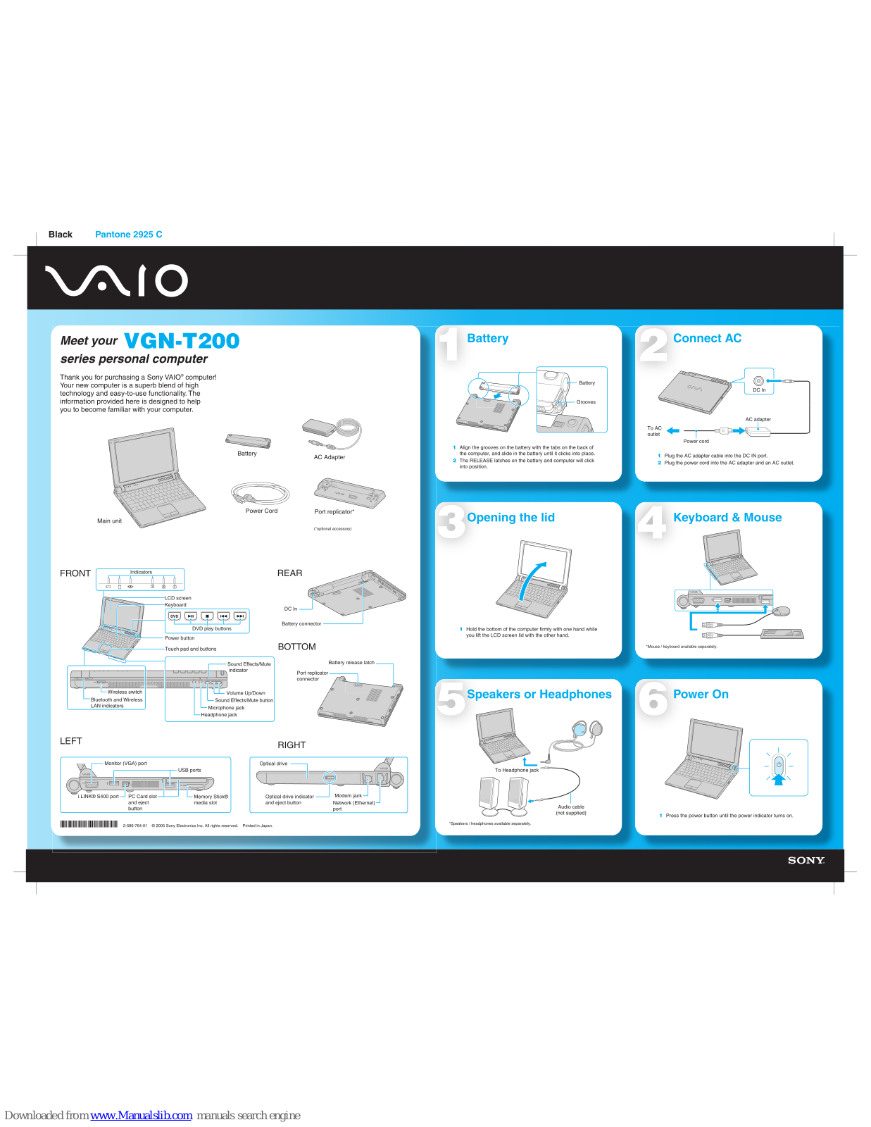 Sony VGN-T240P, VGN-T250P, VGN-T250, VGN-T250PL, VGN-T250PS Quick Start Manual