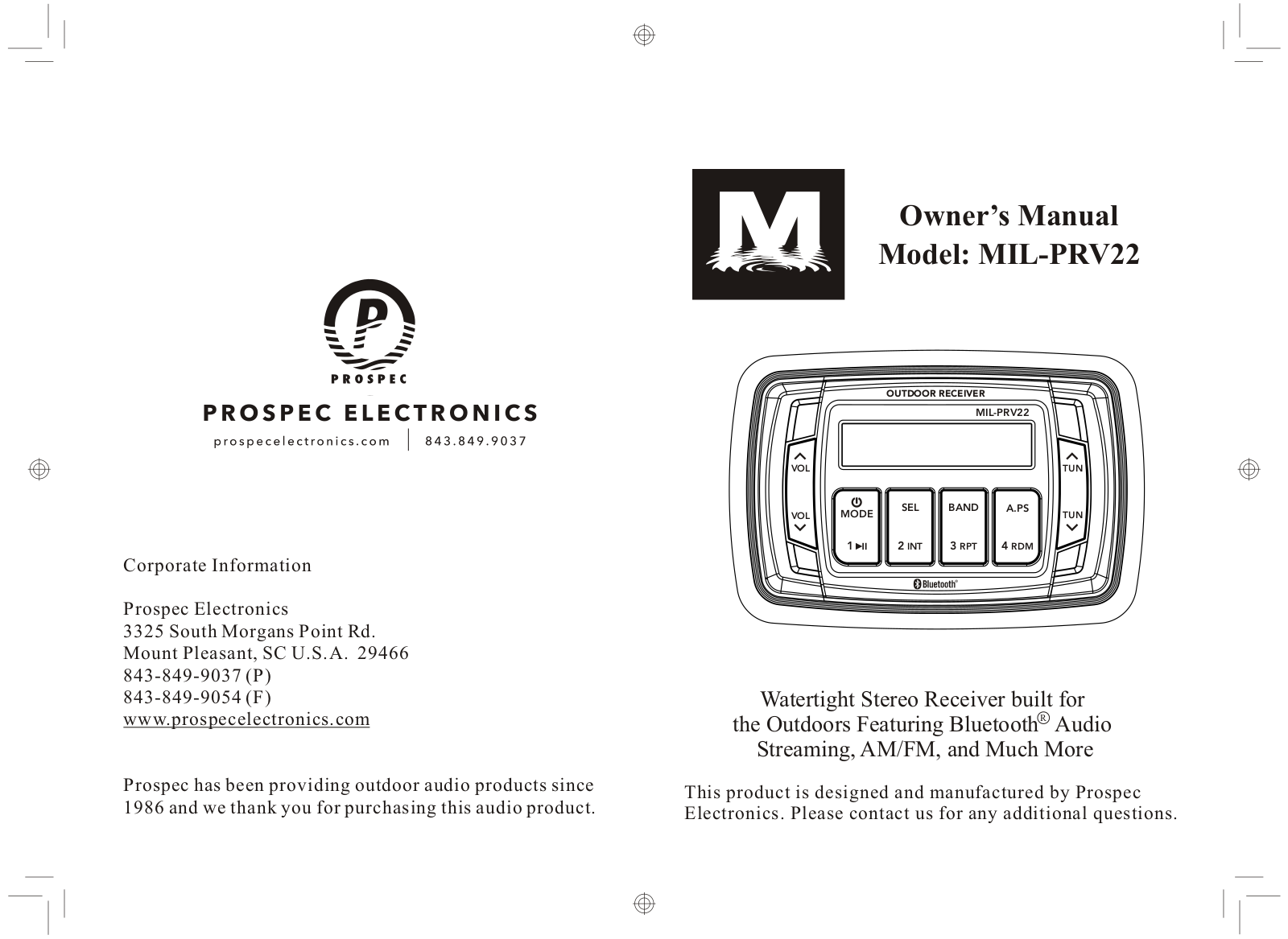 Prospec electronics MIL-PRV22 User Manual