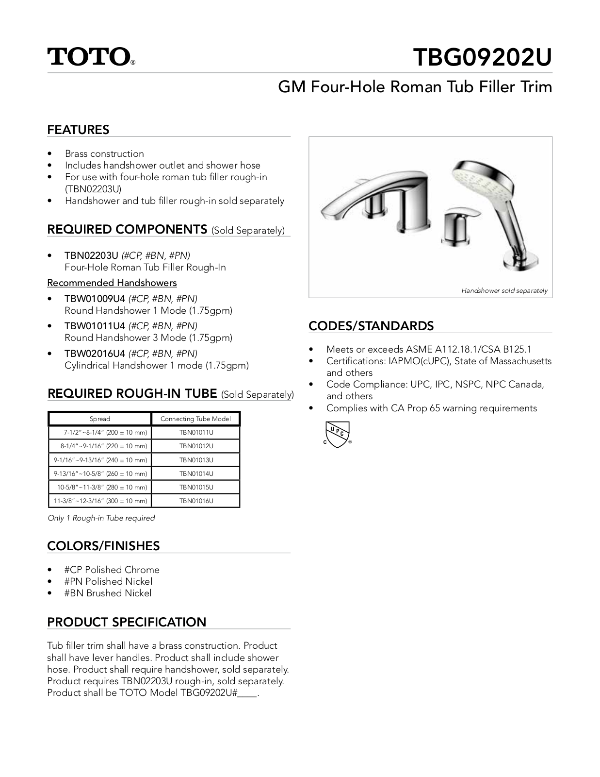 TOTO SBSA1564 Specifications - ManualMachine.com