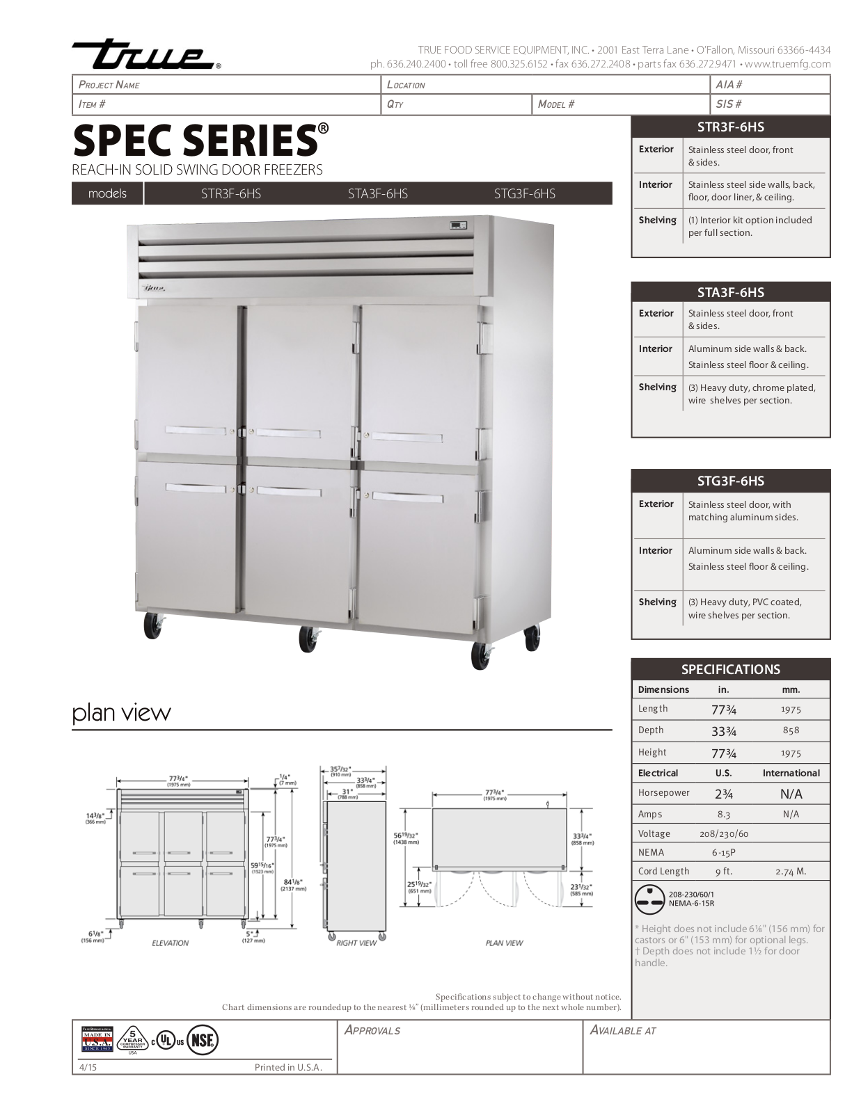 True STA3F-6HS User Manual