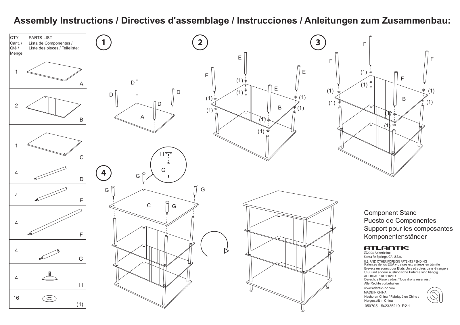 Atlantic Component Stand 050705 User Manual