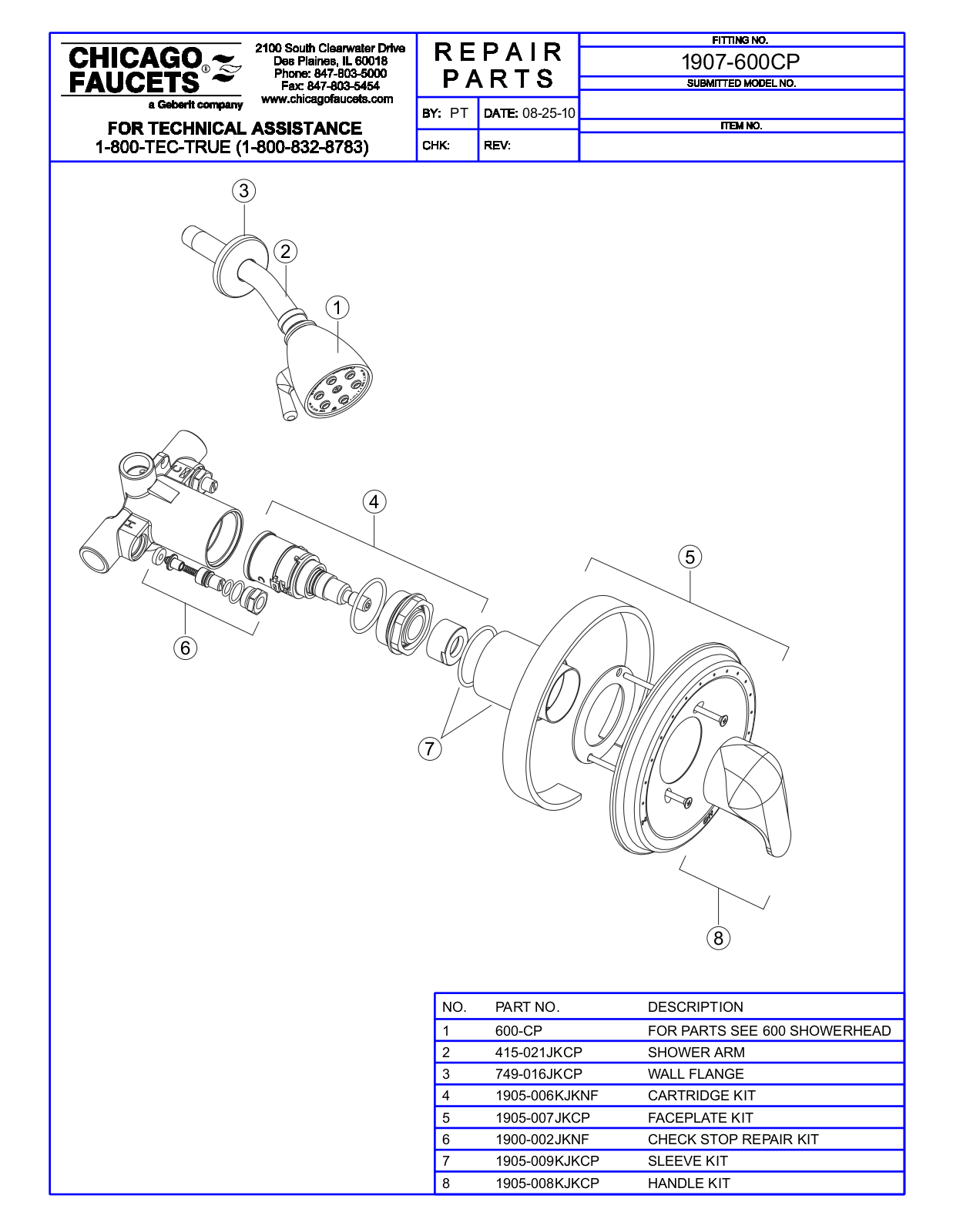 Chicago Faucet 1907-600CP Parts List